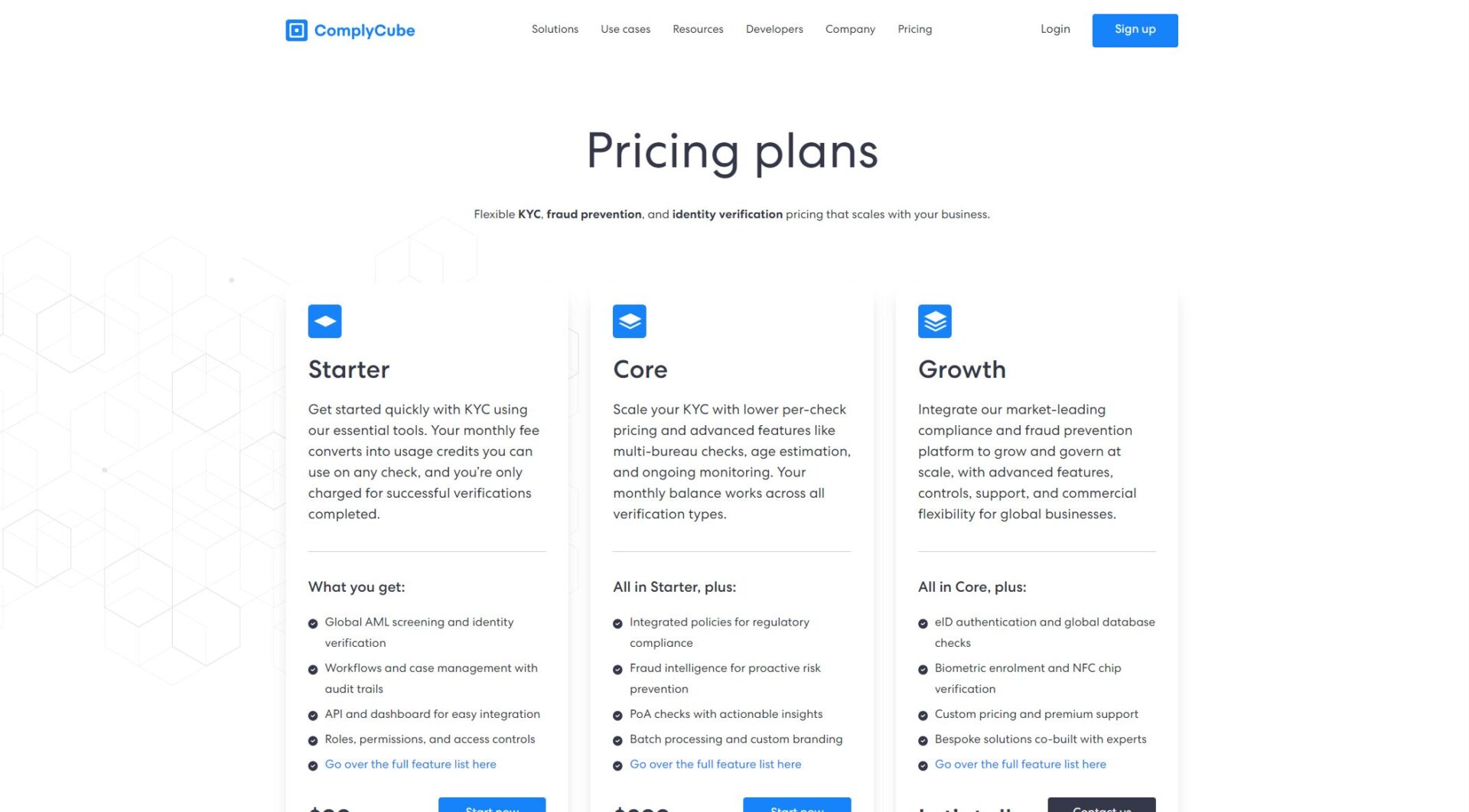 ComplyCube价格页面