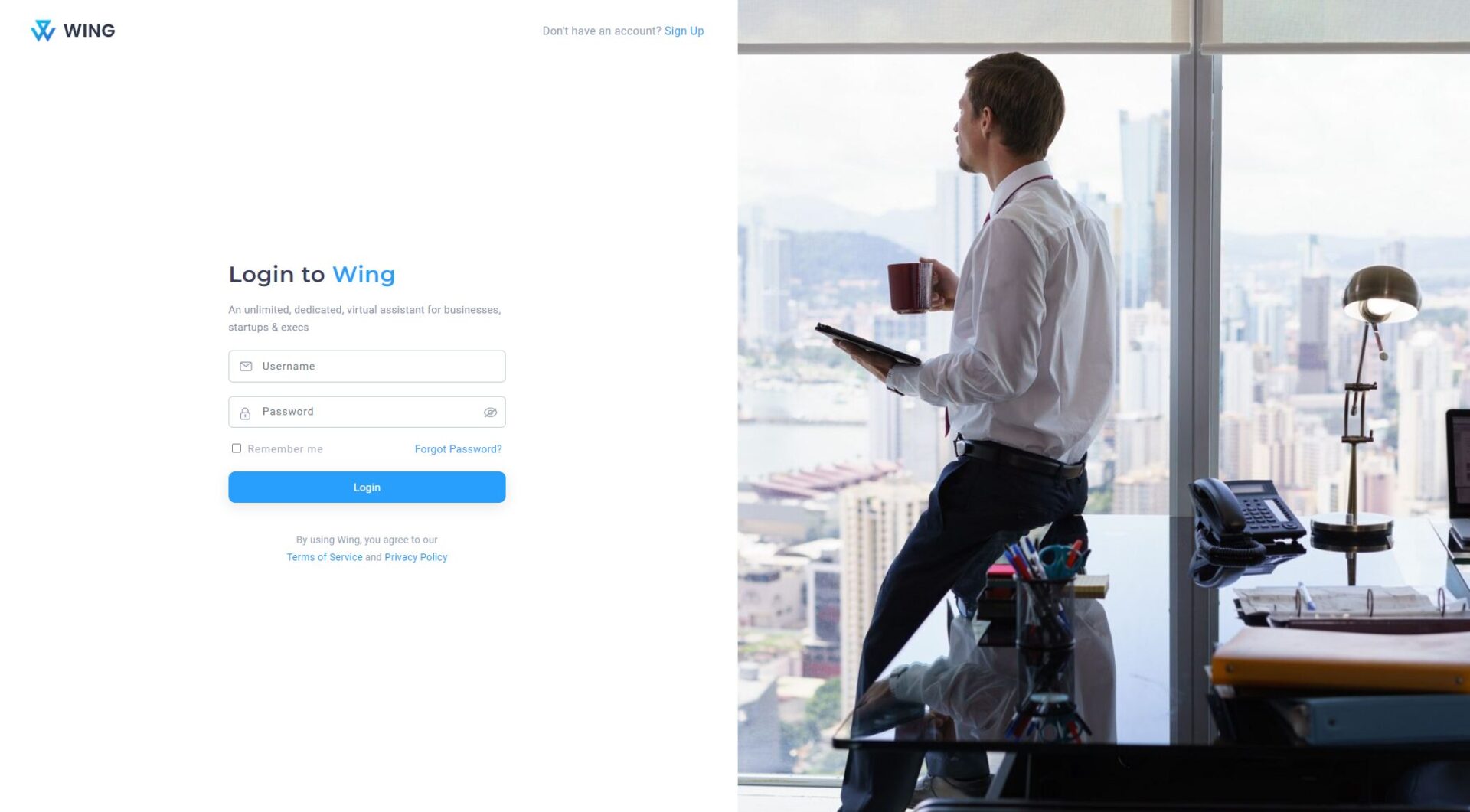 Wing Assistant注册登录页