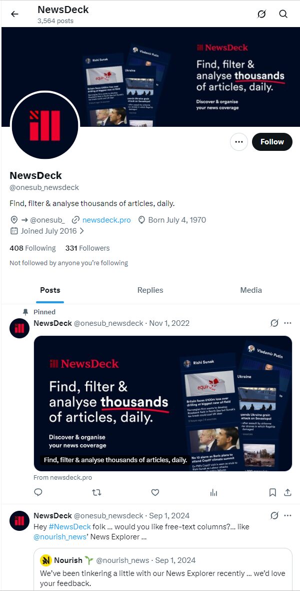 OneSub NewsDeck官方推特