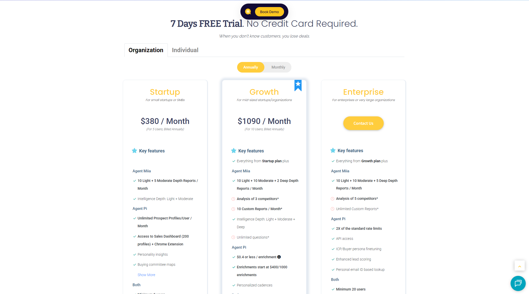 Humantic AI价格方案页