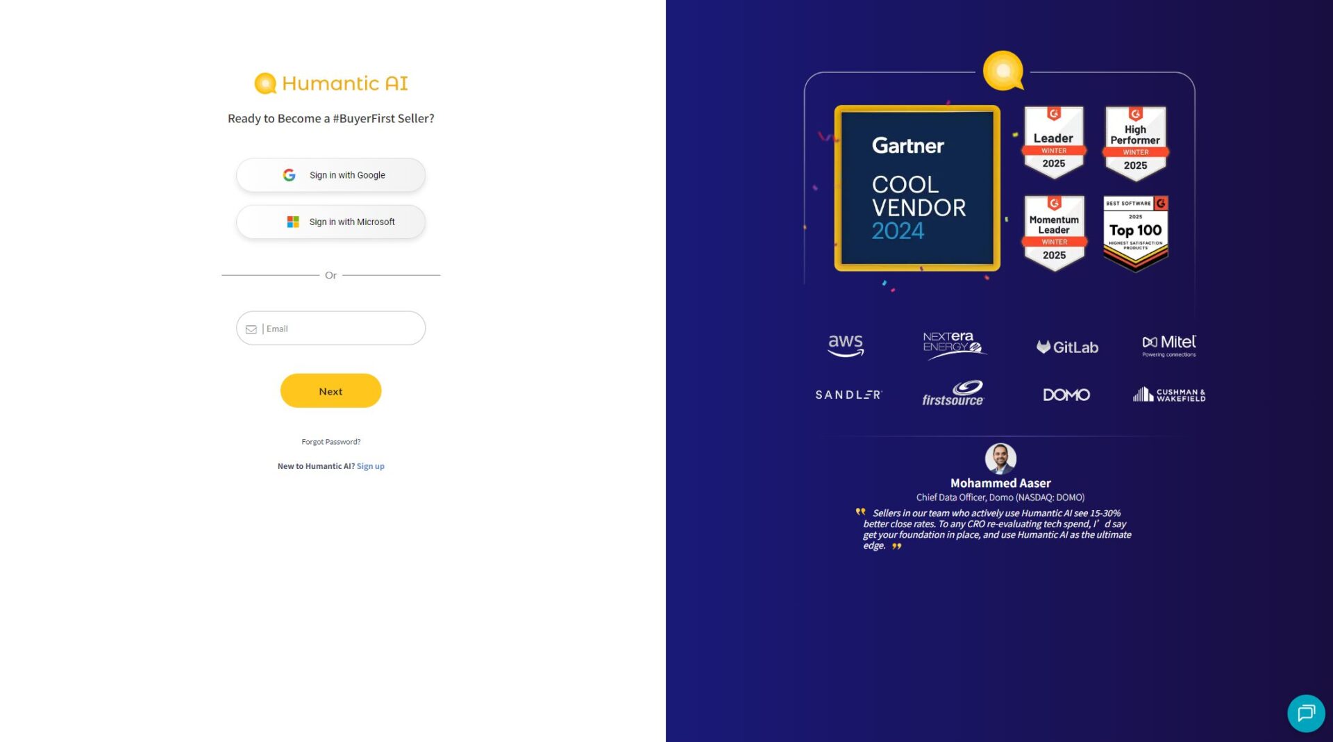 Humantic AI注册登录页