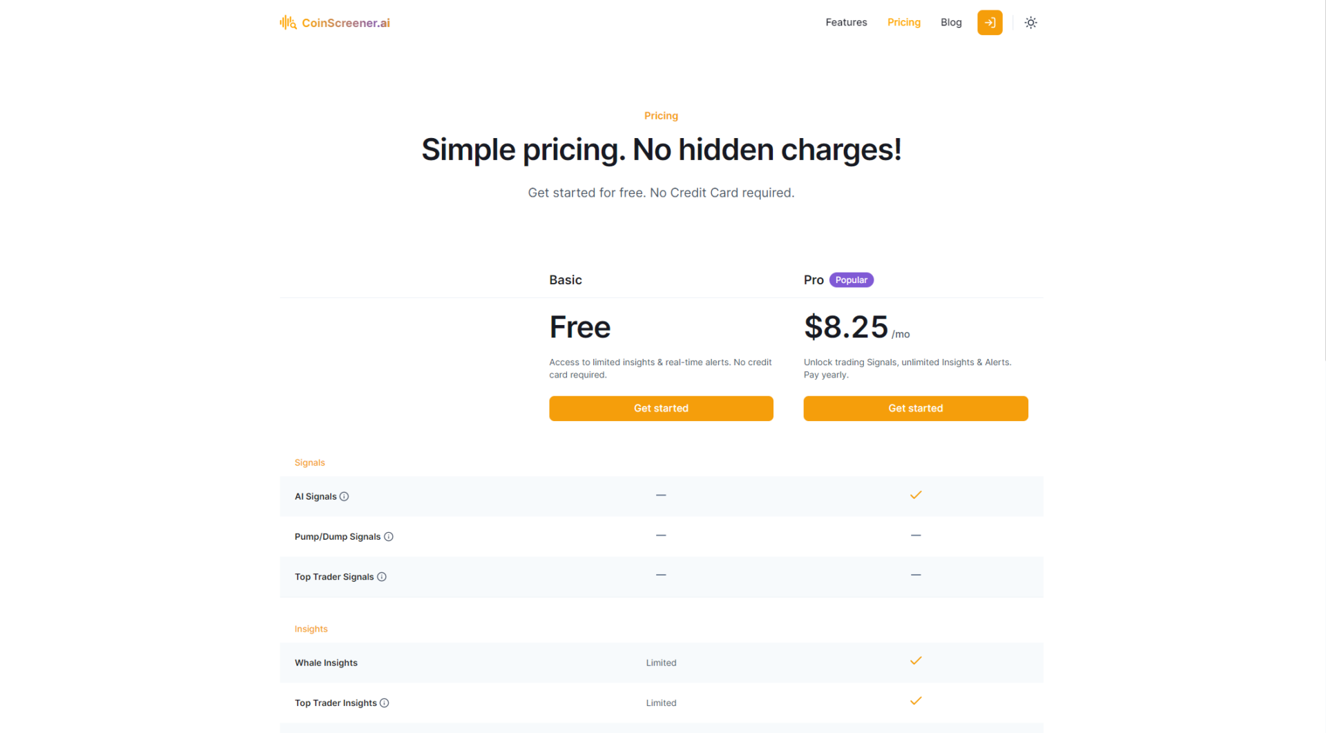 CoinScreener价格方案页