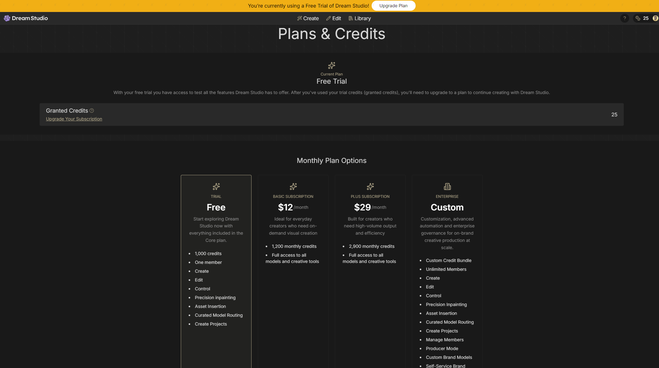 DreamStudio价格方案页