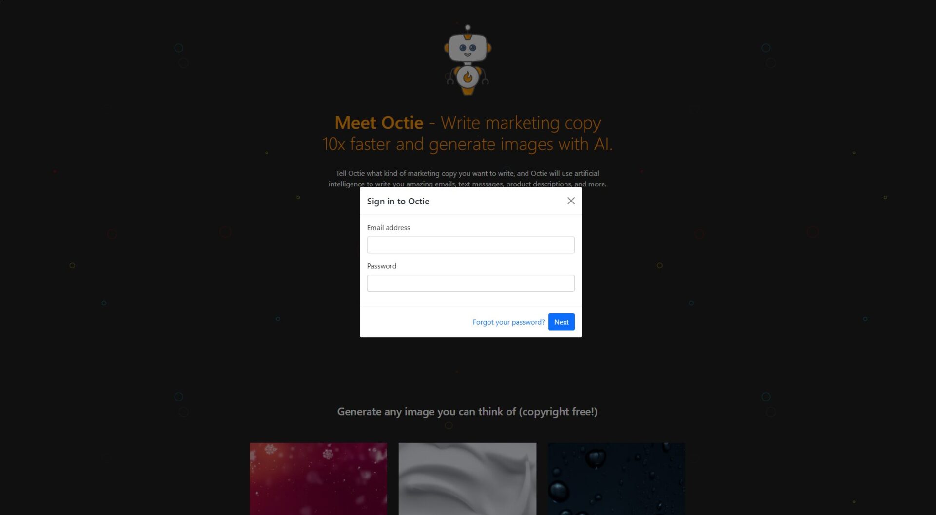 Octie.ai注册登录页