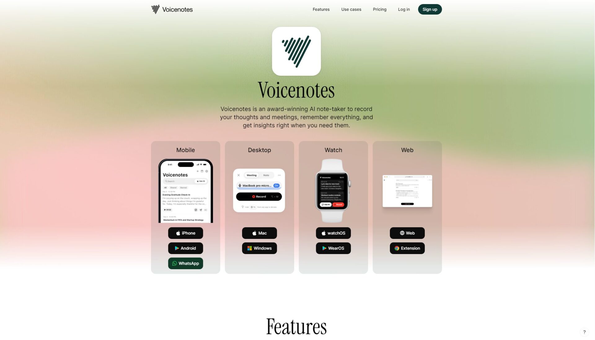 Voicenotes官网界面