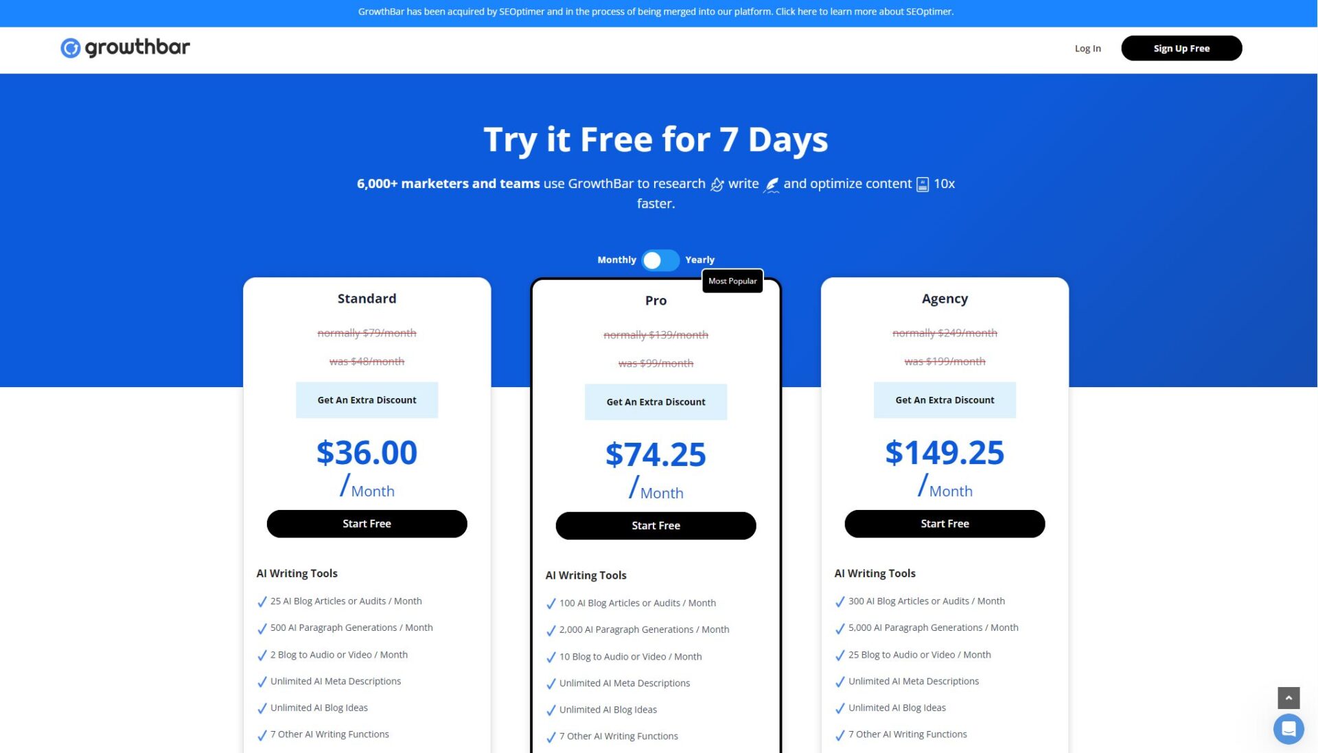 GrowthBar价格页面