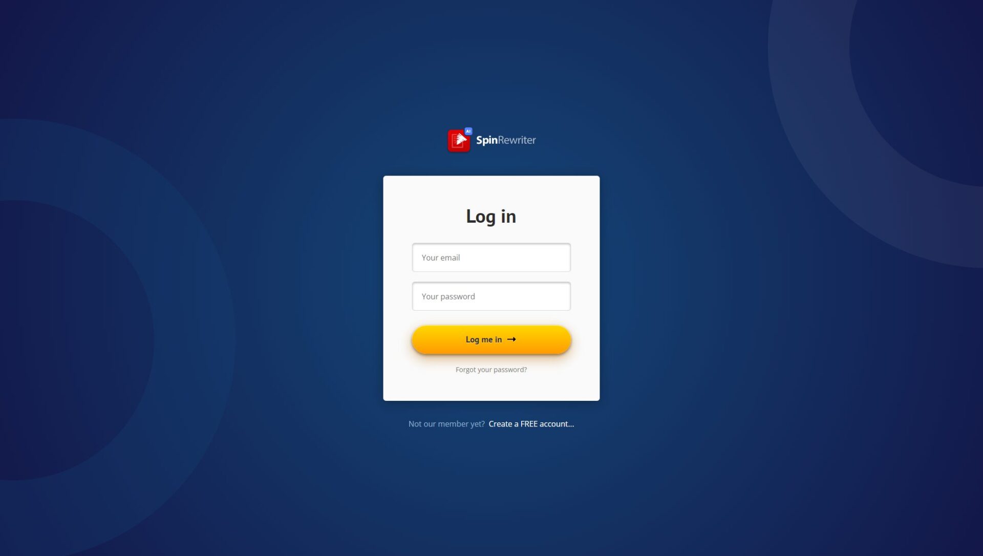 Spin Rewriter AI注册登录页