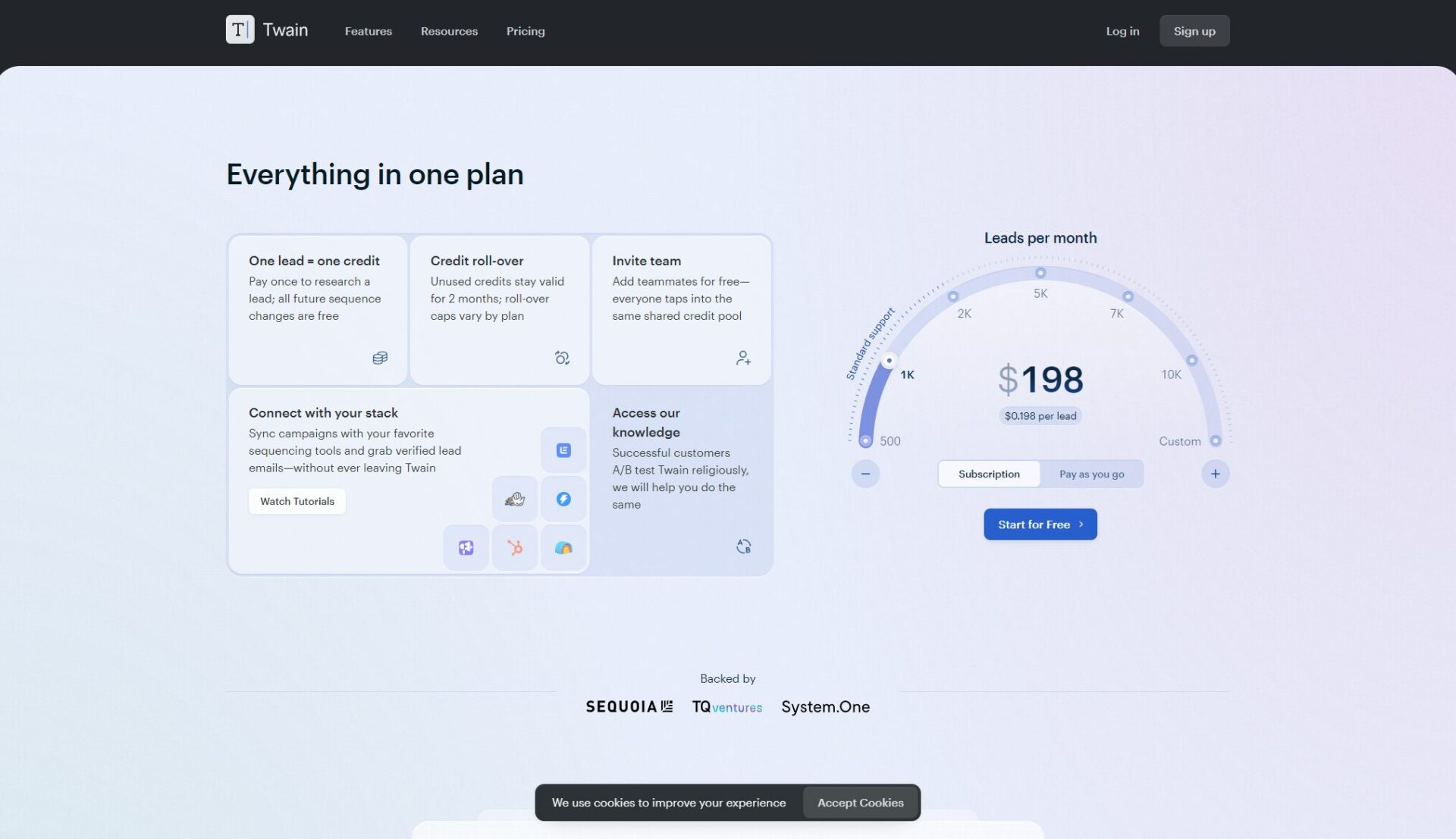 Twain价格方案页