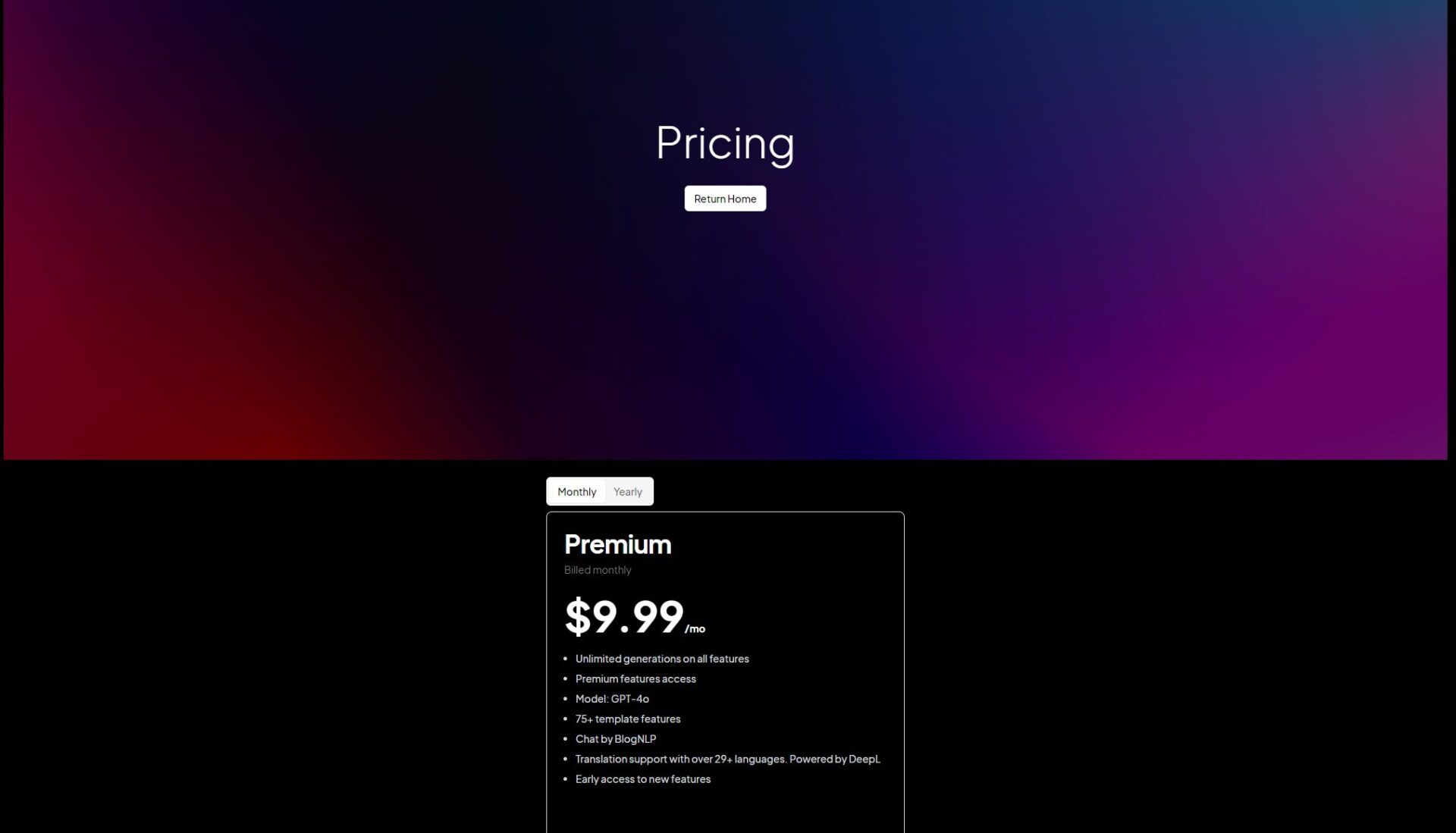 BlogNLP价格方案页