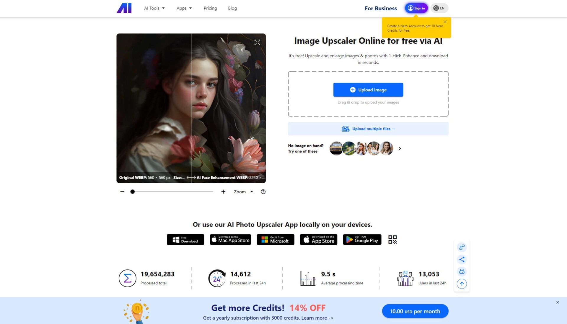 nero ai image upscaler官网截图