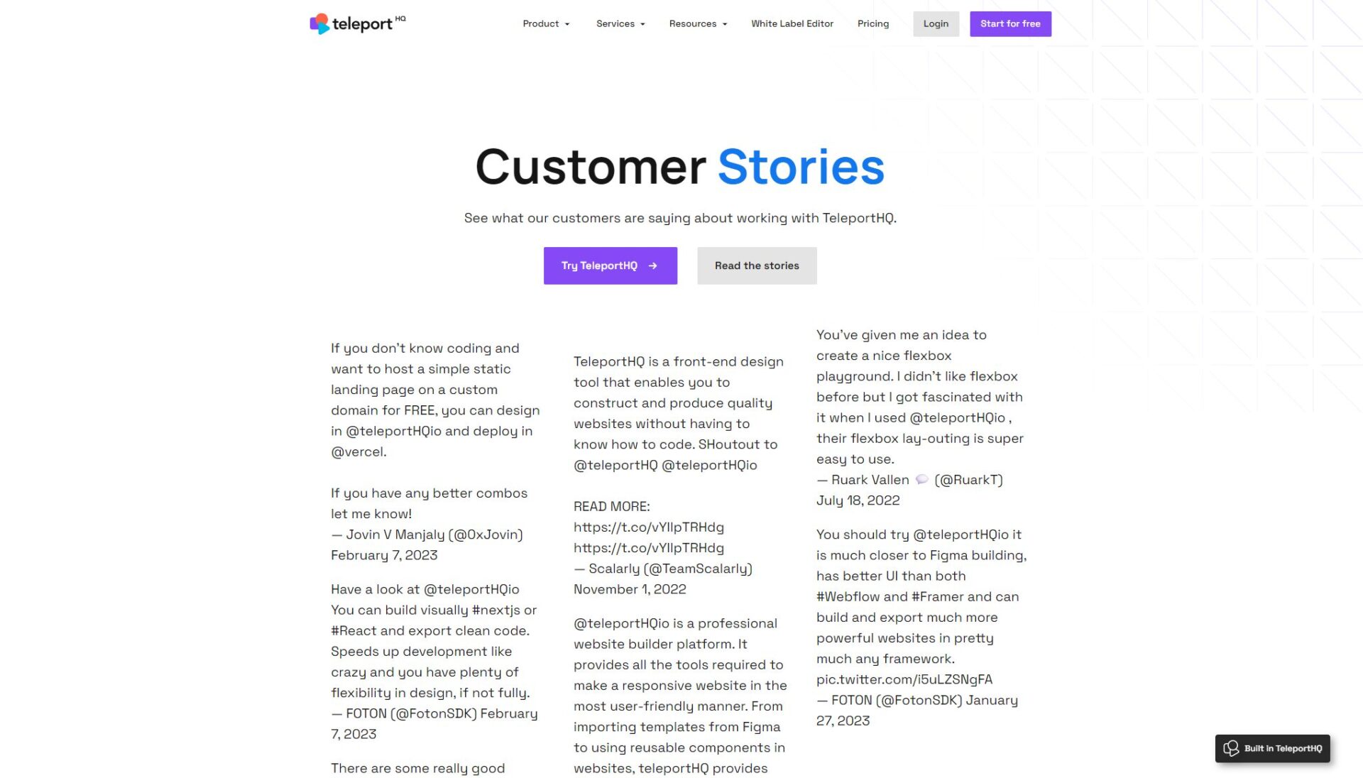 TeleportHQ客户案例页面