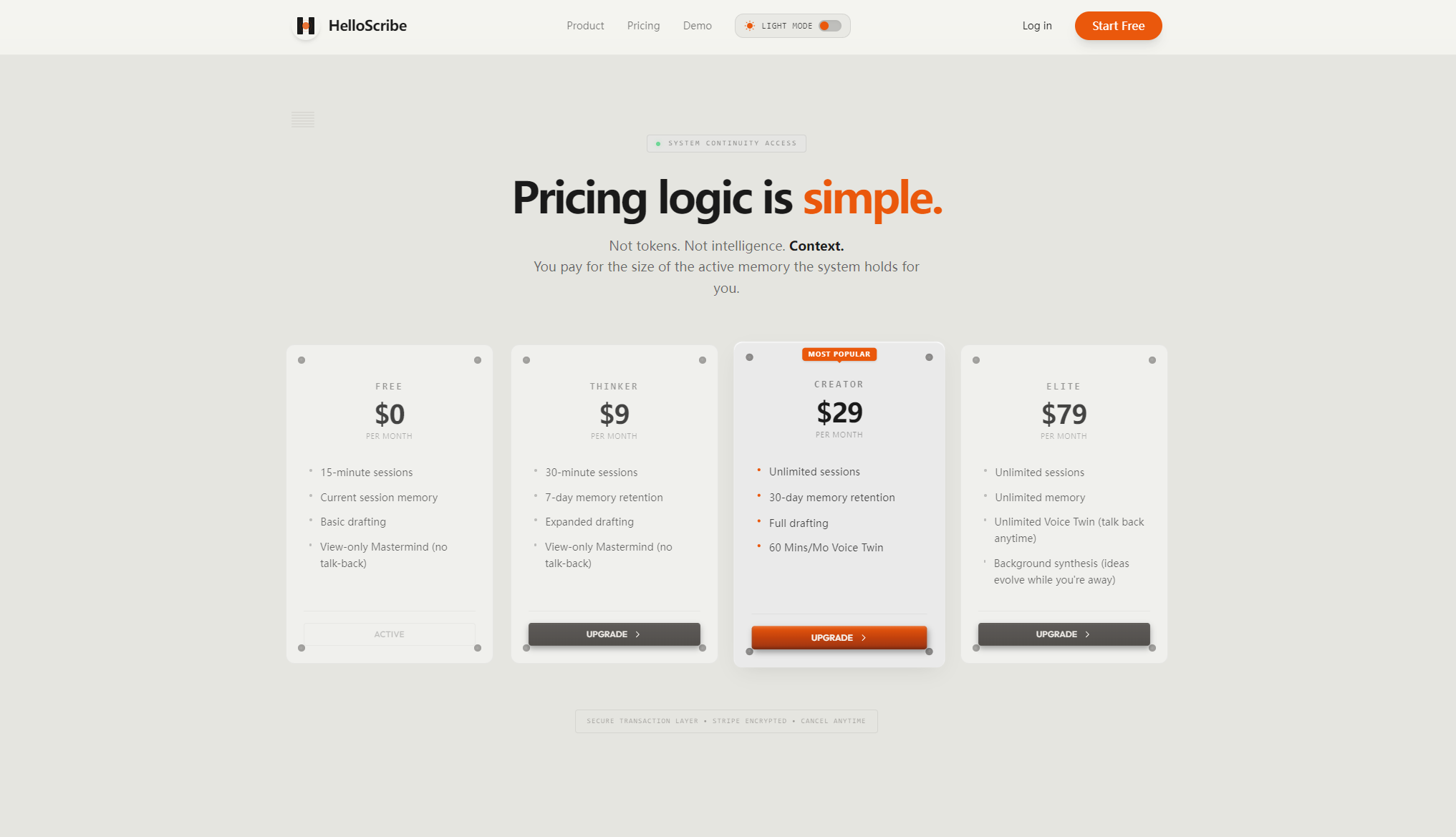 HelloScribe价格方案页