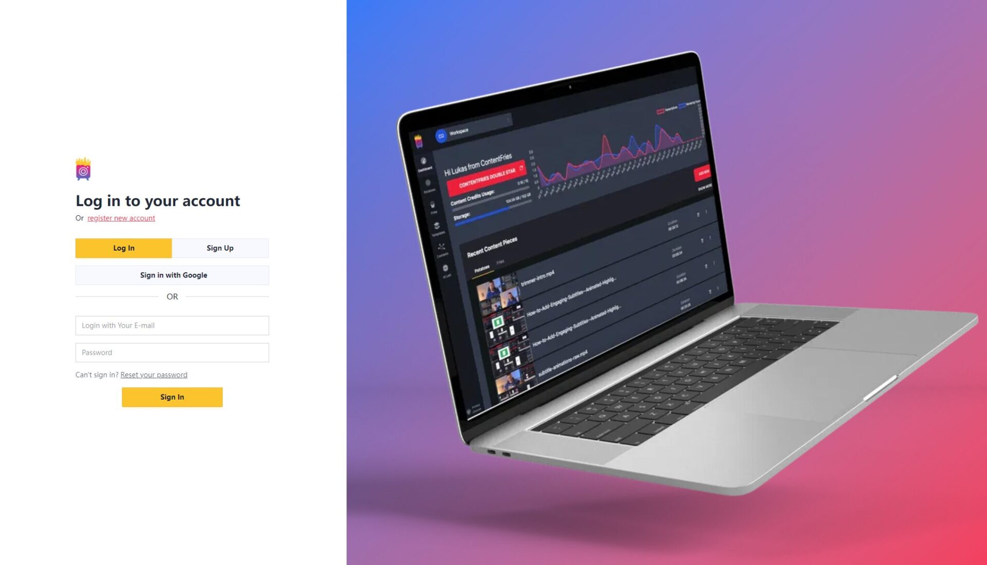 ContentFries注册登录页