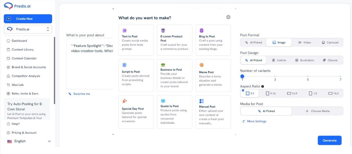 predis.ai使用指南：如何利用AI生成优质社交媒体内容提升品牌曝光？