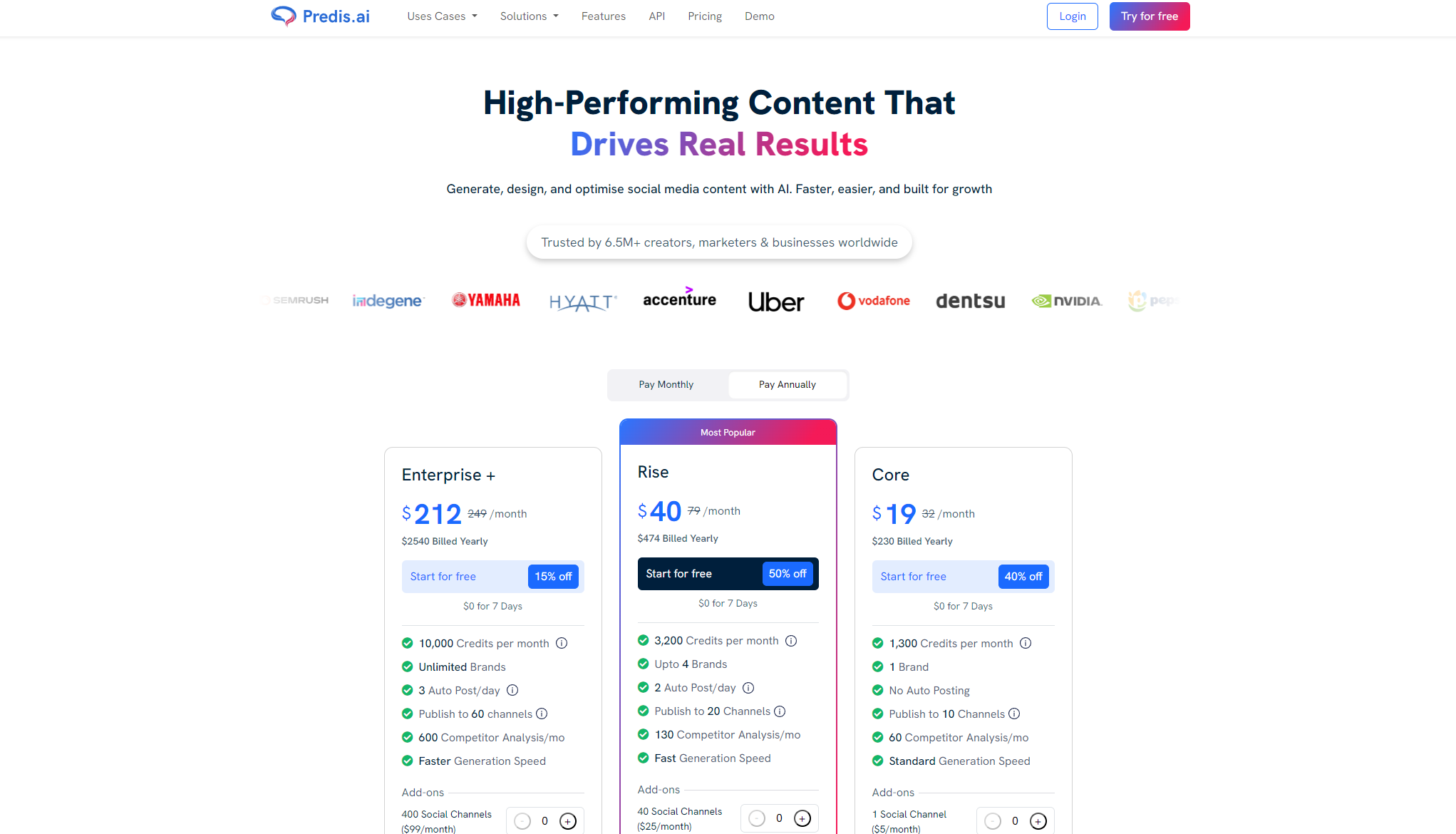 Predis.ai官方定价页面