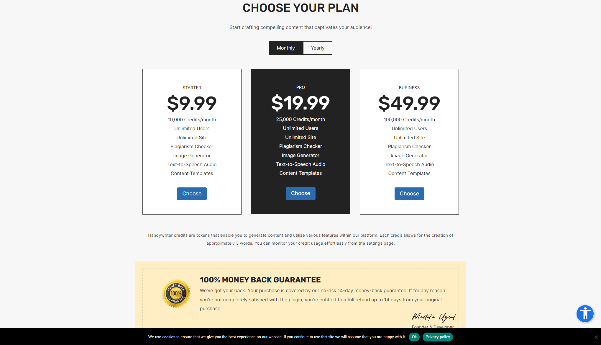 Handywriter价格方案页