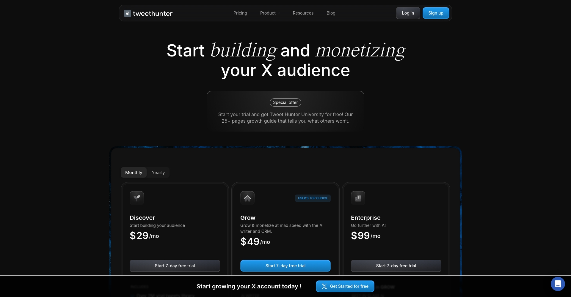 Tweet Hunter定价方案
