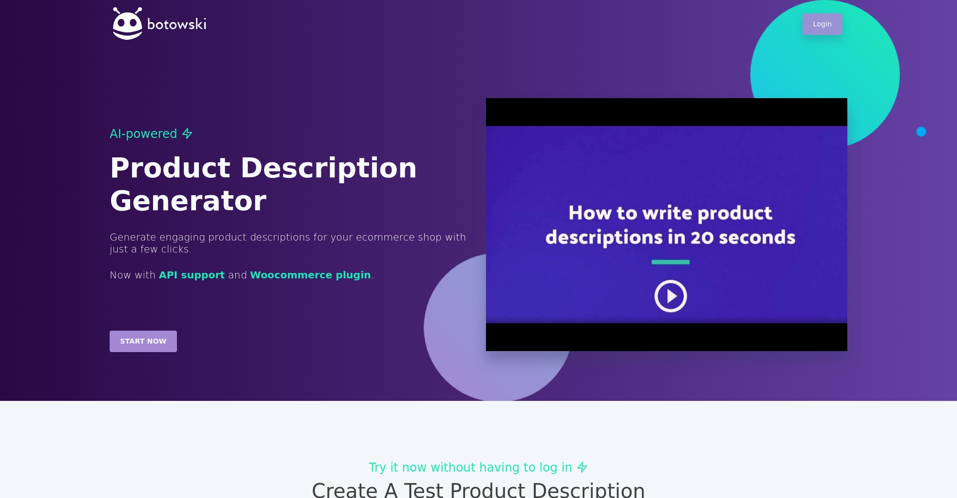 Botowski产品描述生成功能页截图