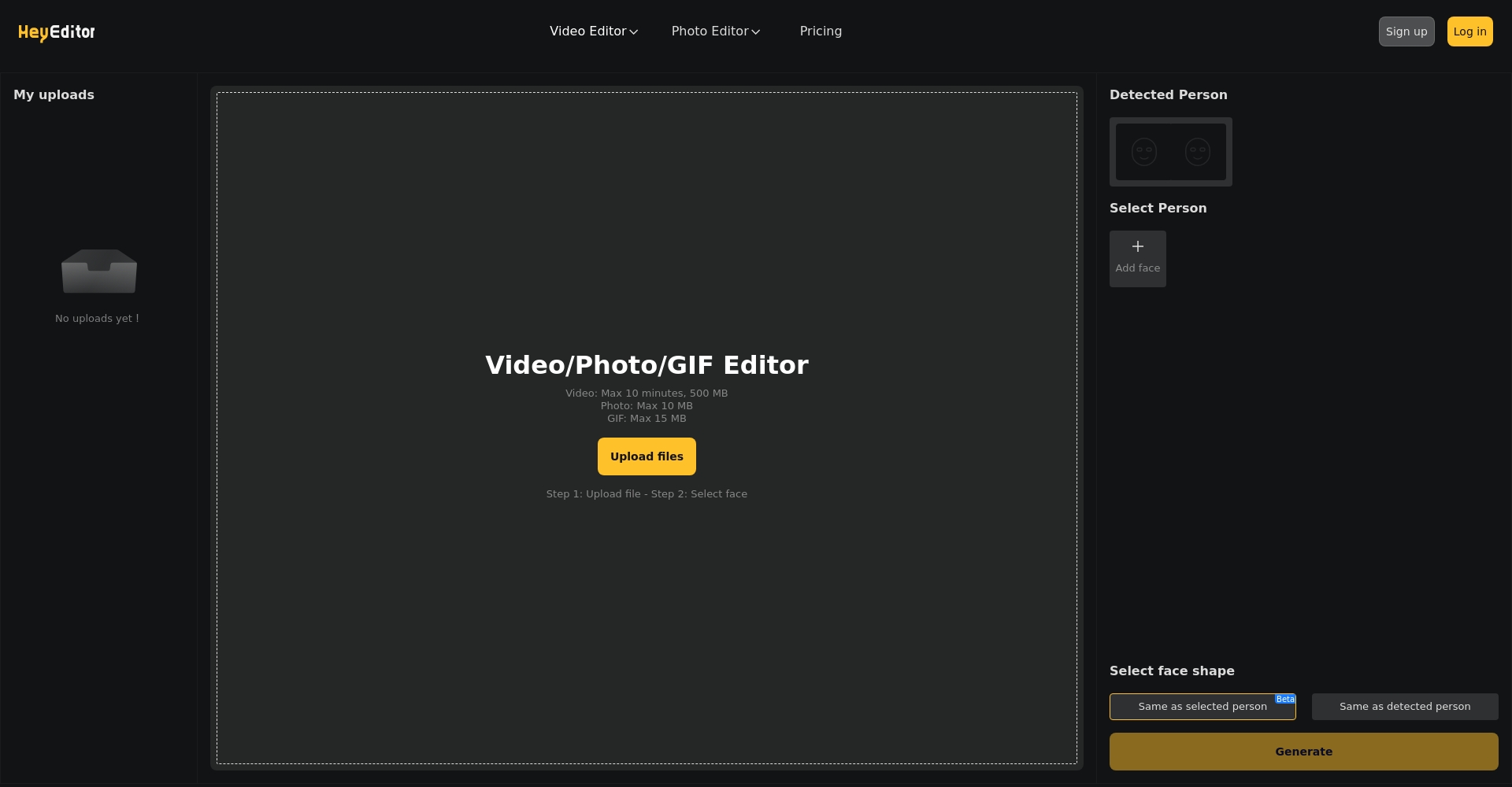 HeyEditor网站换脸界面