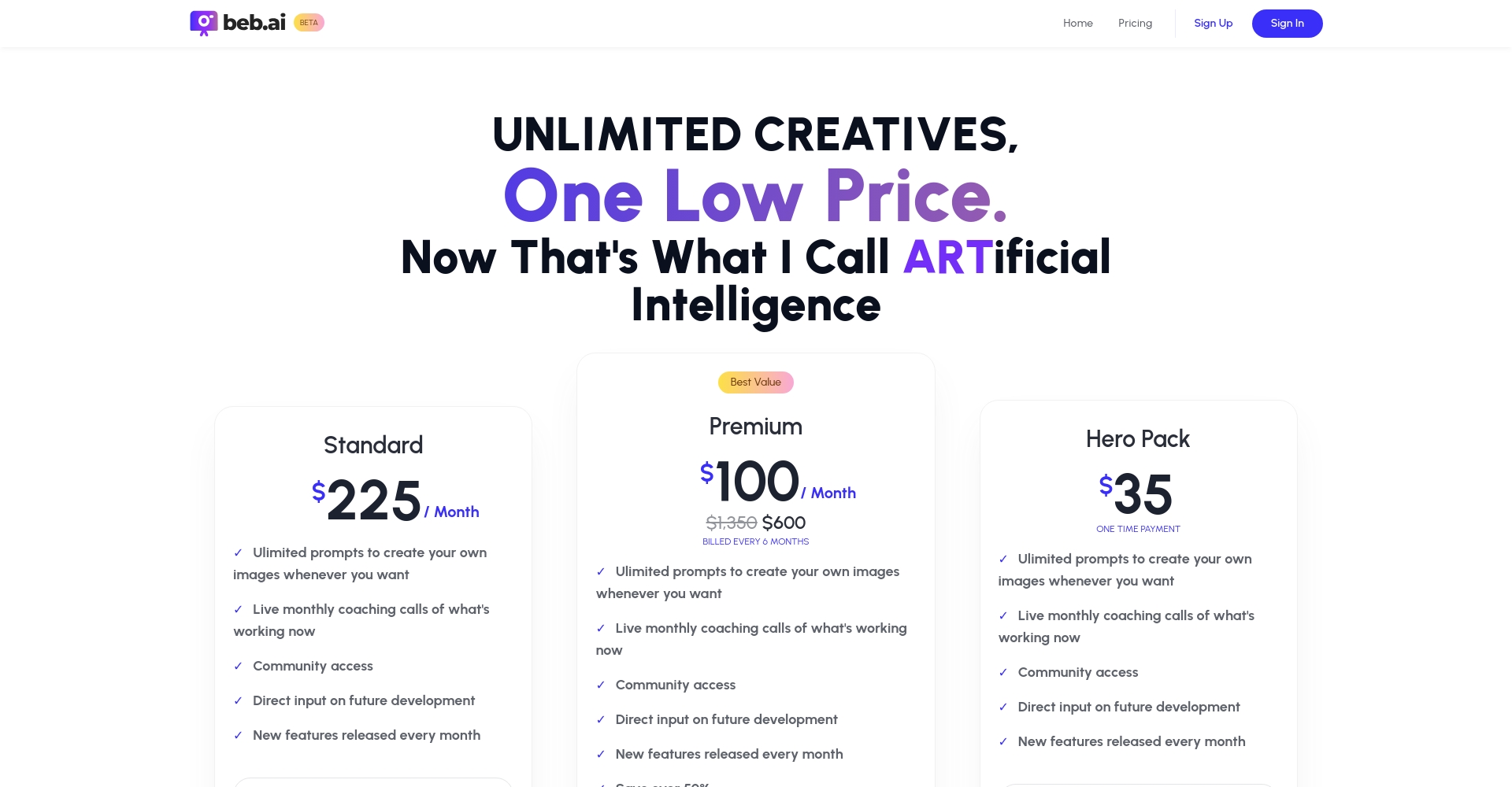 Beb.ai价格页面截图