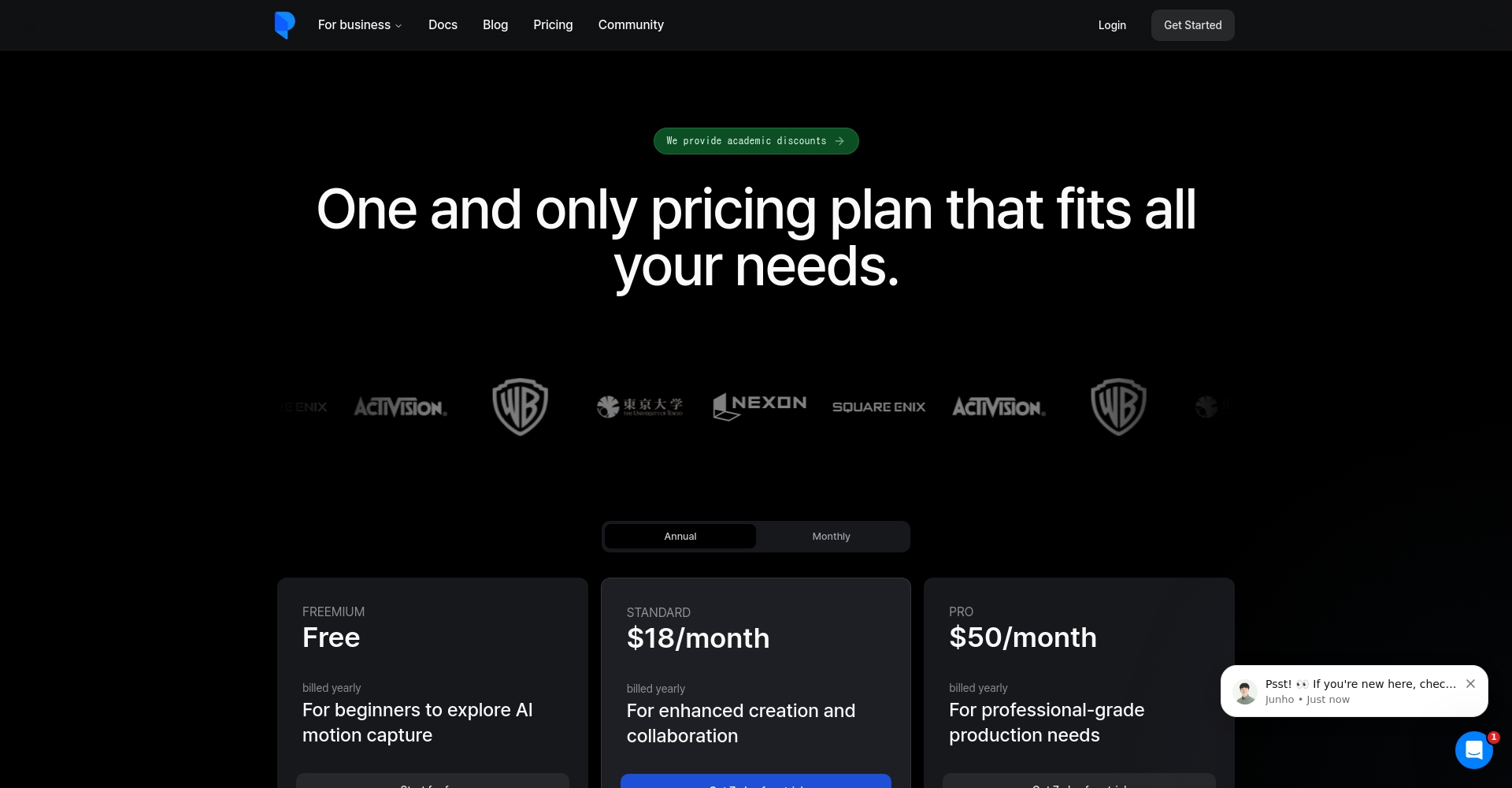 Plask Motion价格方案截图