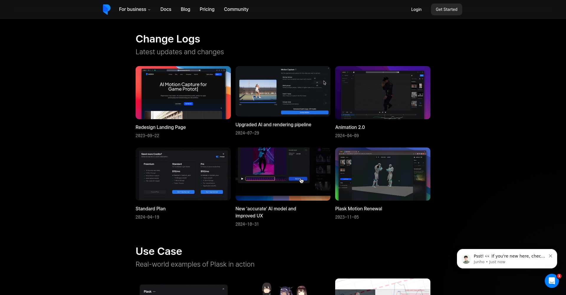 Plask 用户分享案例页面截图