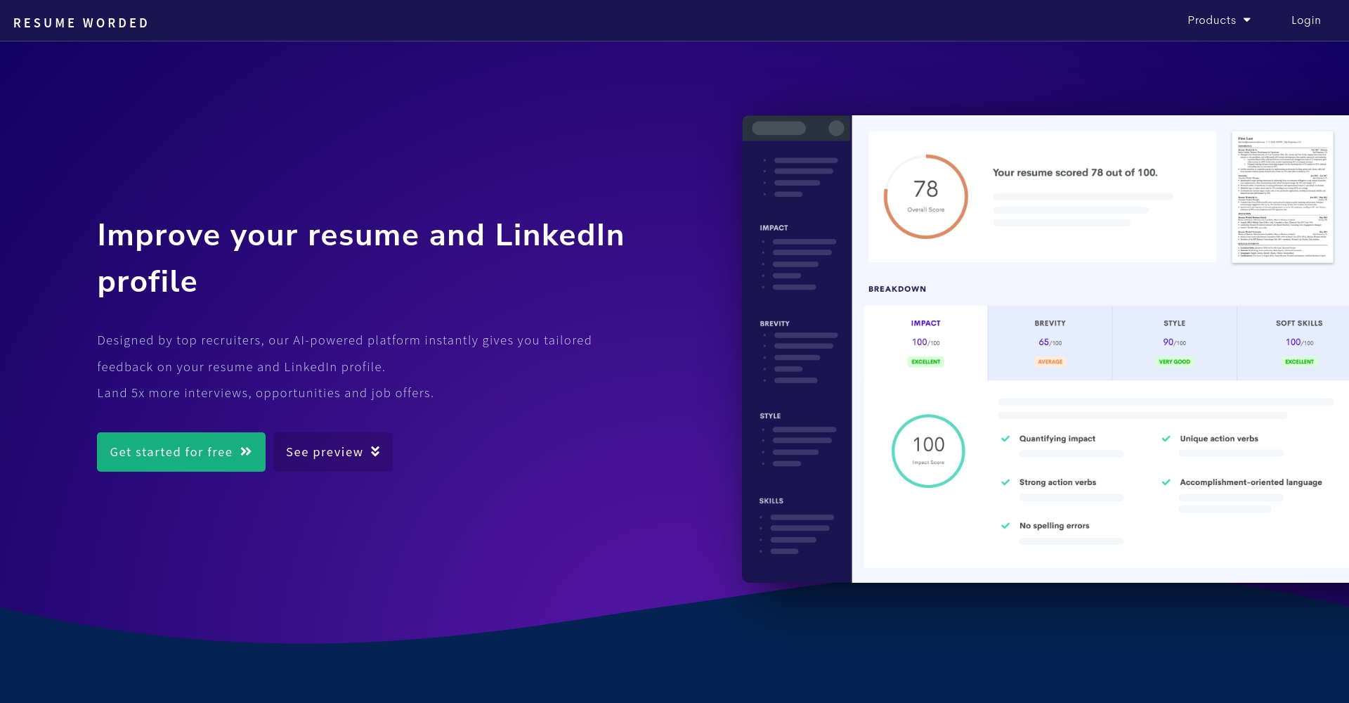 Resume Worded官网首页截图