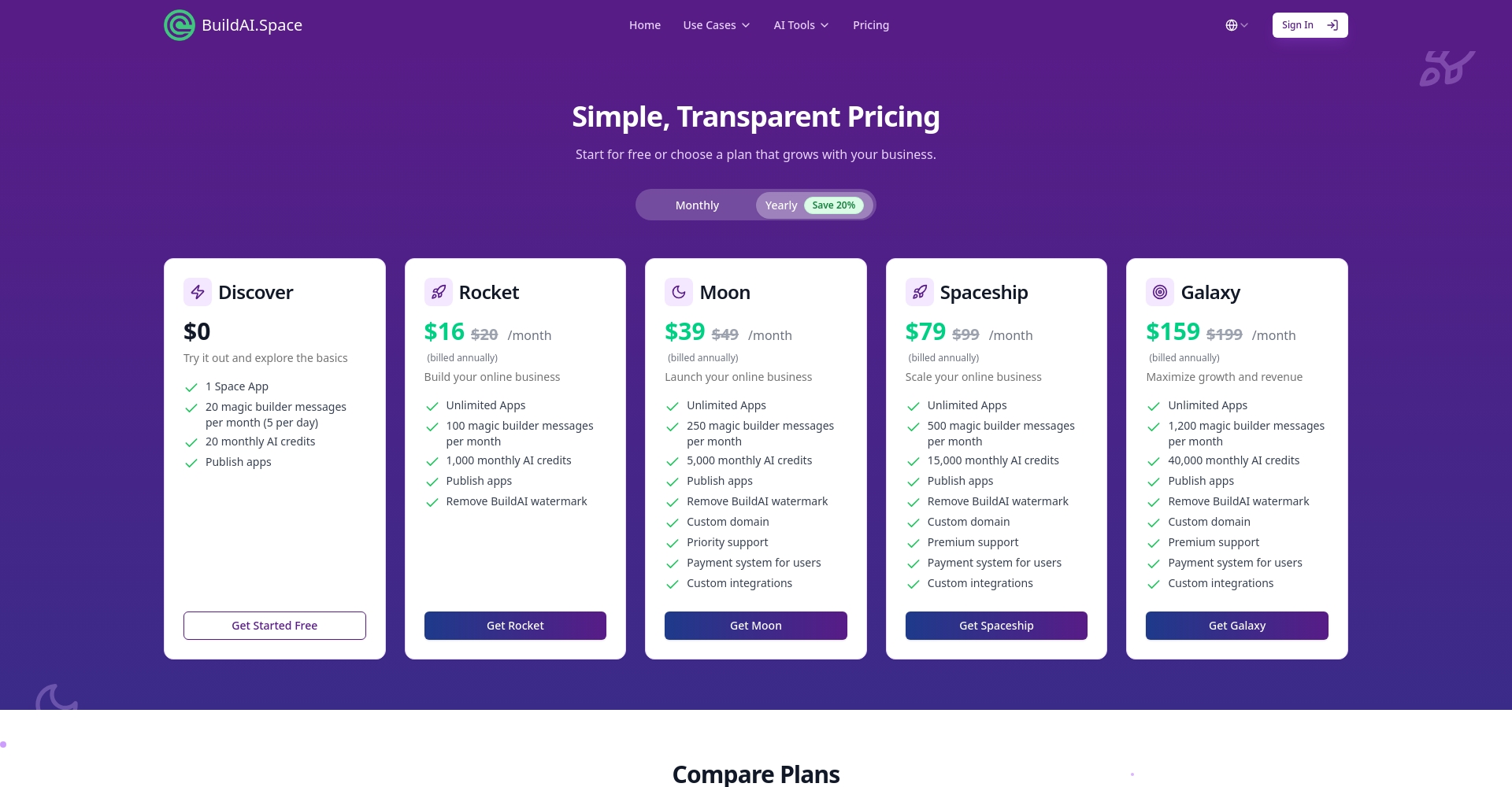 BuildAI定价页面截图