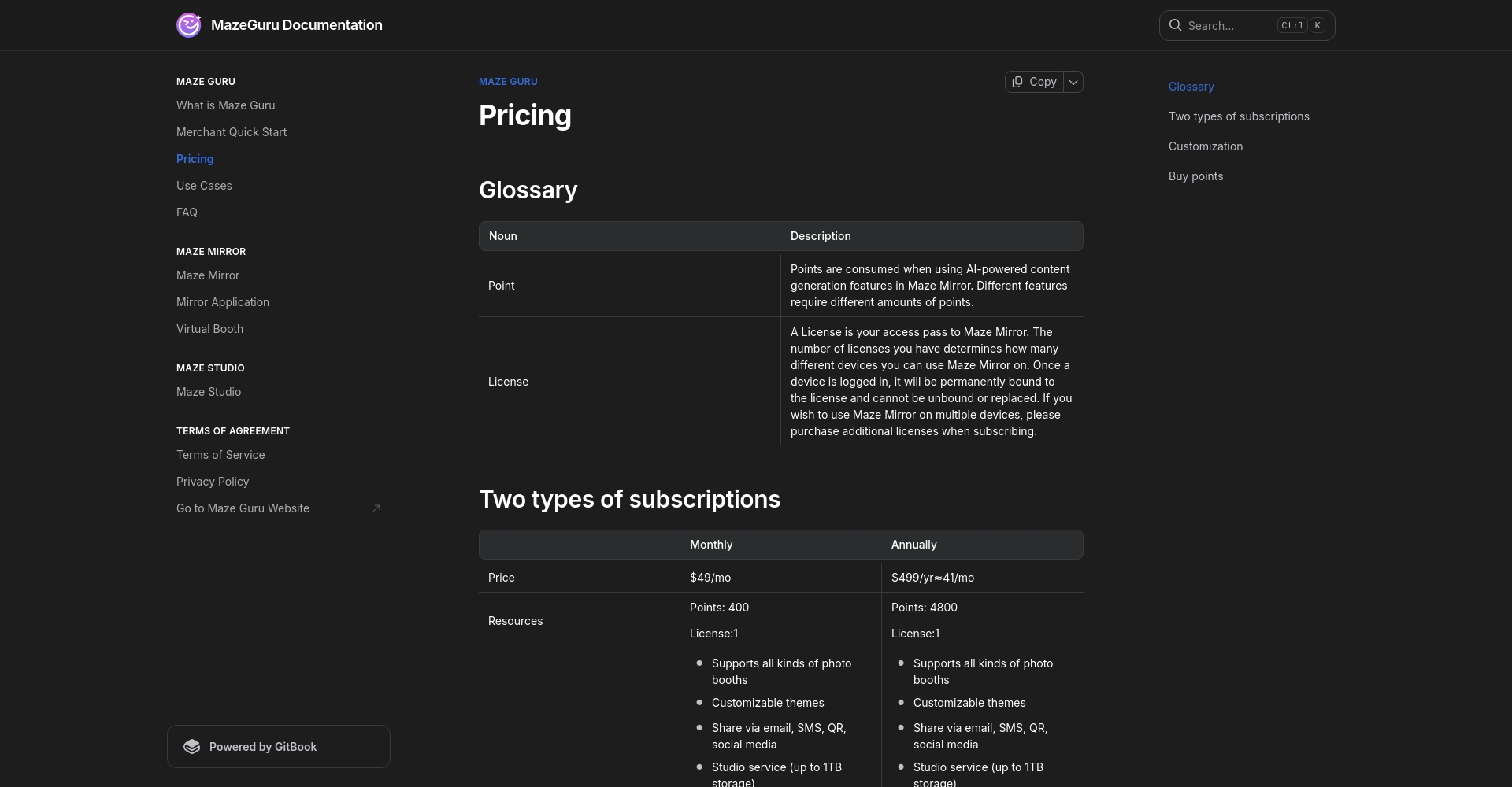 Maze Guru价格方案页面截图