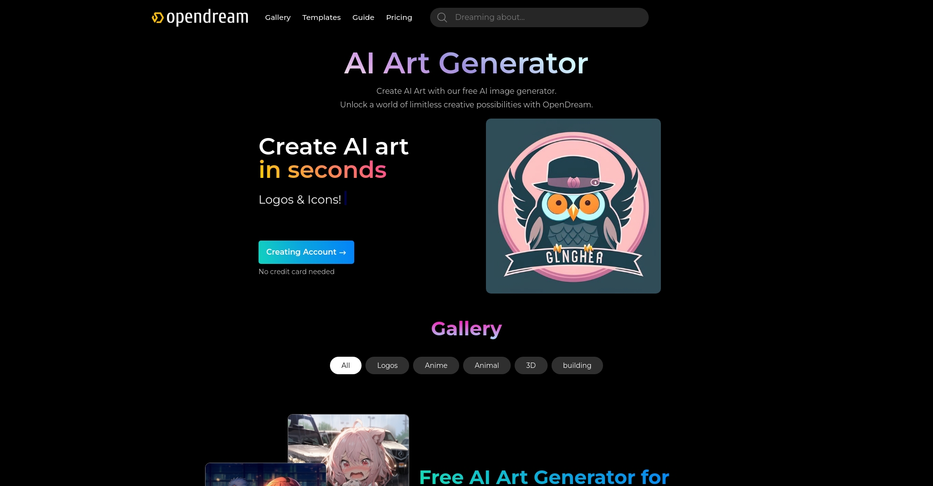 OpenDream AI 官网首页