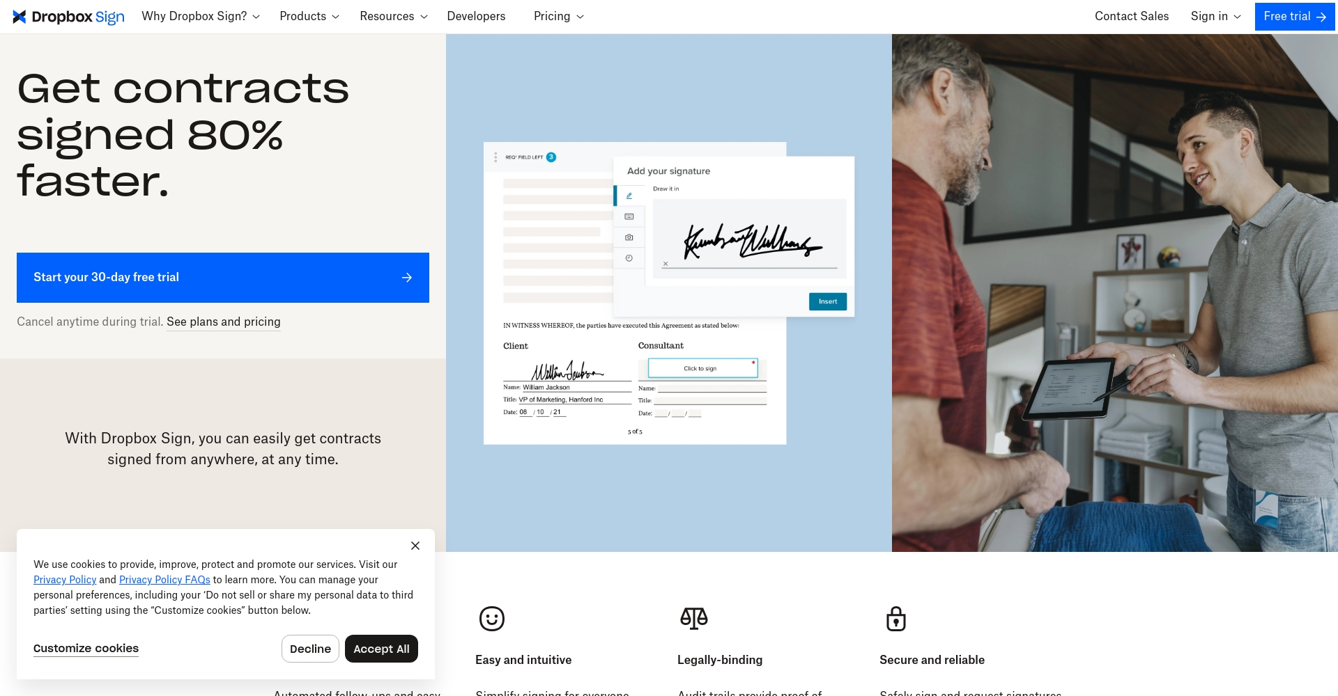 Dropbox Sign 官网界面