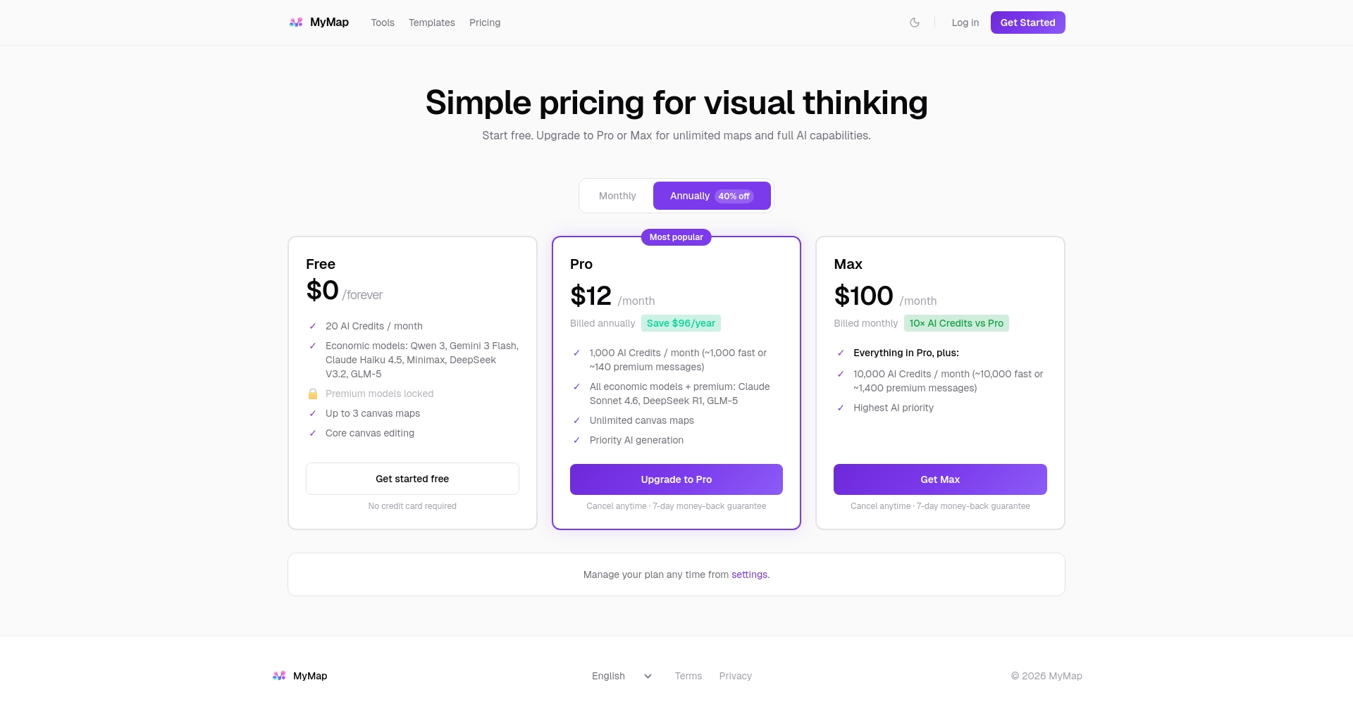 MyMap.ai价格页面