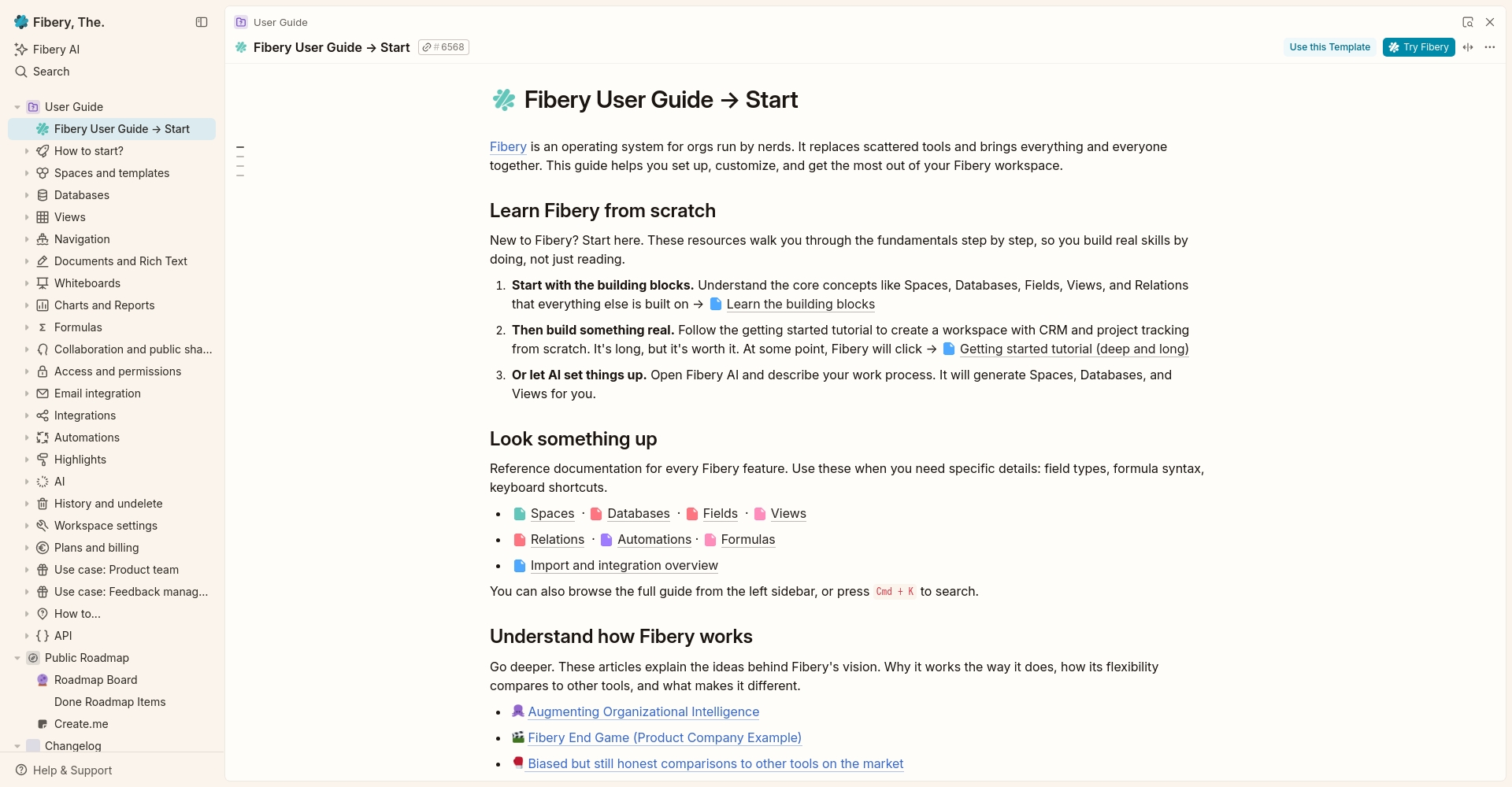 Fibery入门指南页面