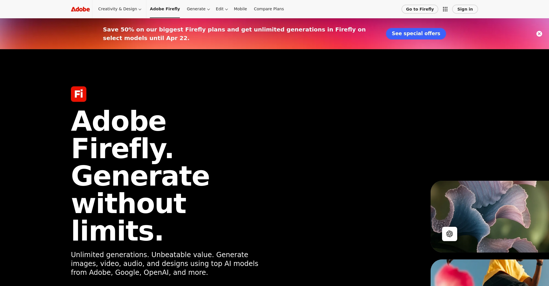 Adobe Firefly官网截图