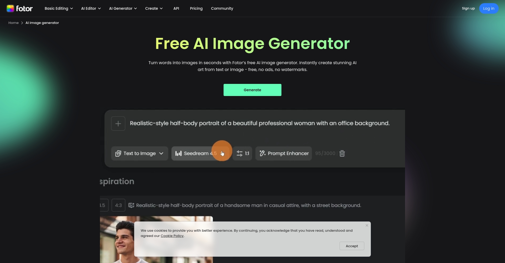 Fotor AI Art主页截图