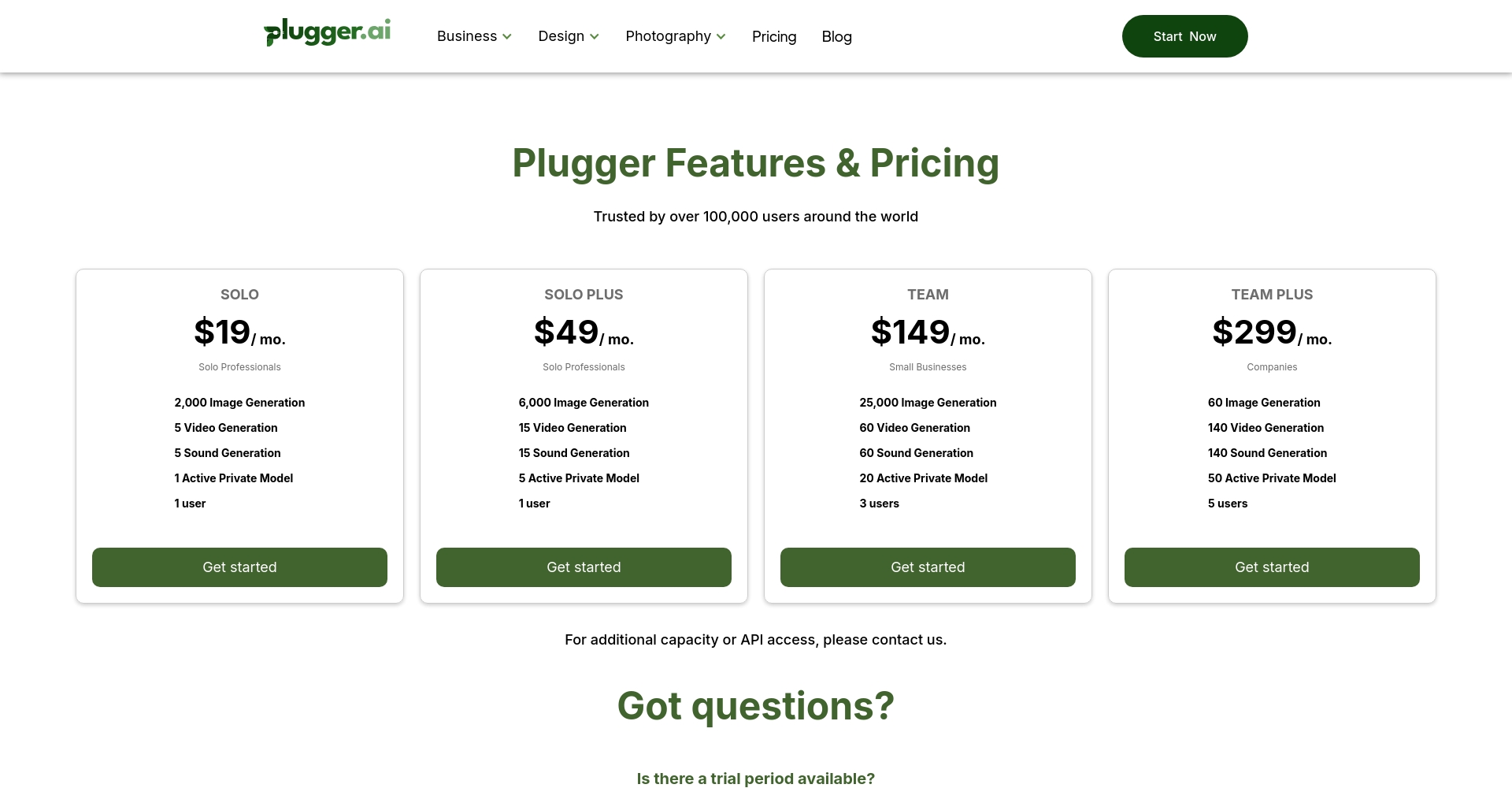 Plugger AI价格方案页面
