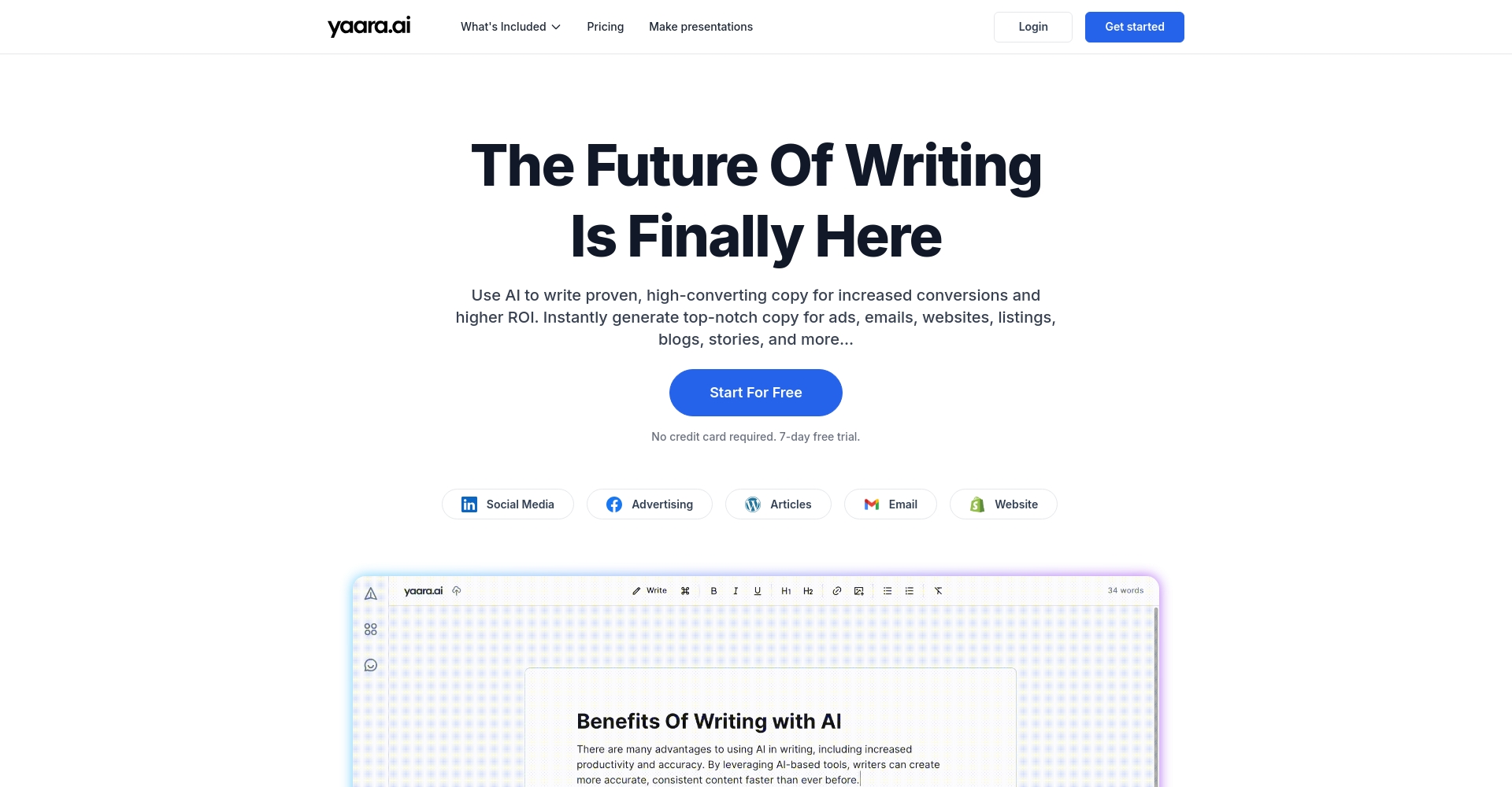 Yaara AI官网界面