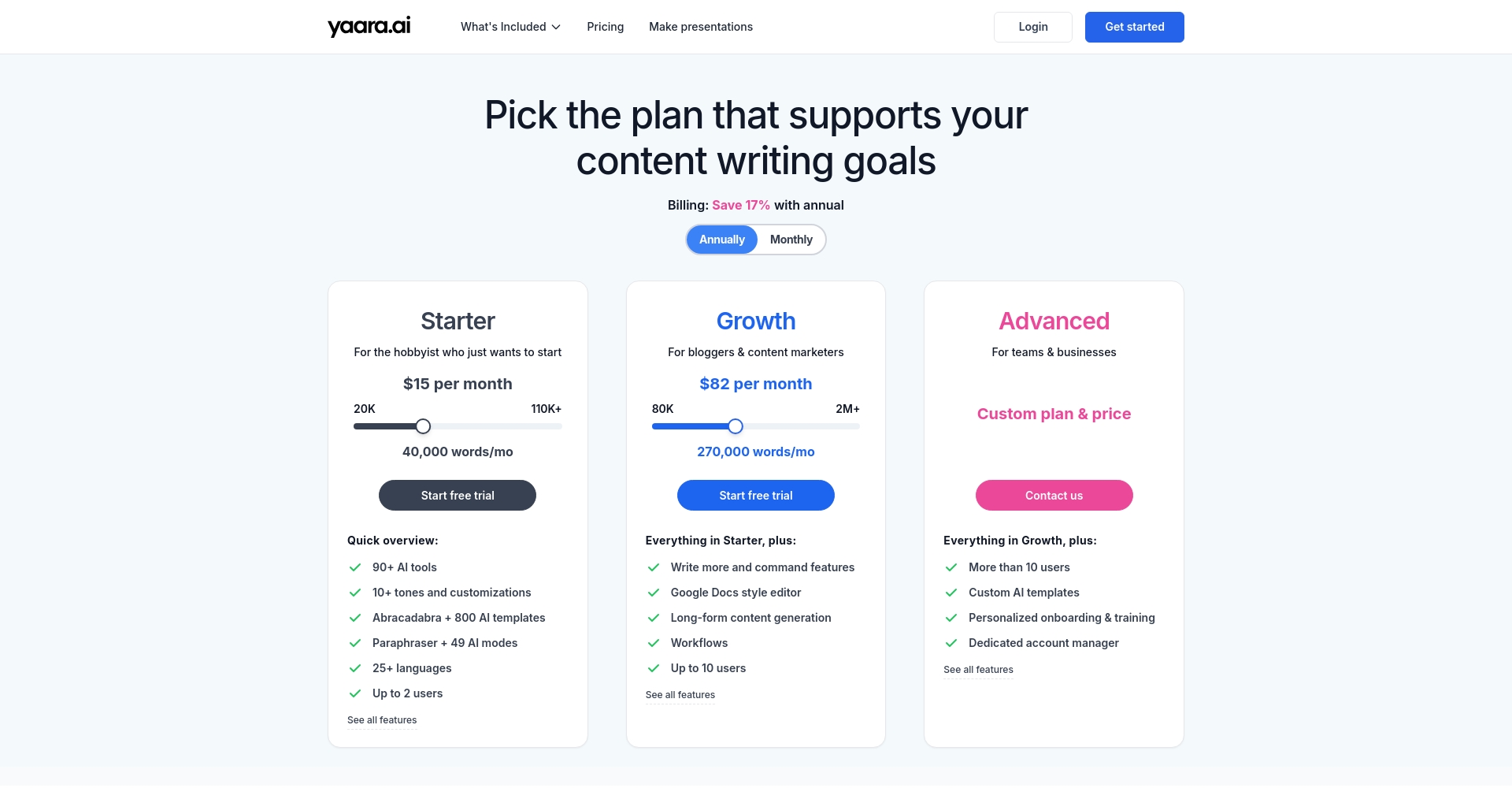 Yaara AI套餐价格