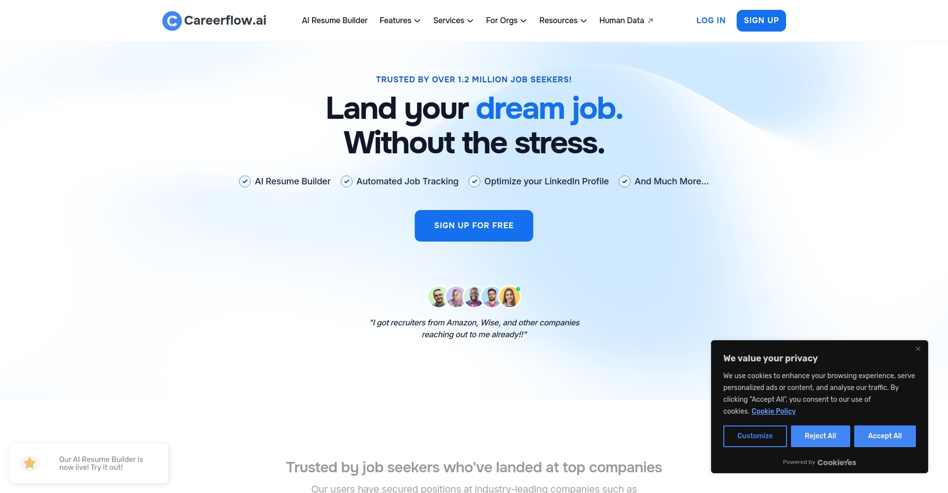 careerflow网站首页界面
