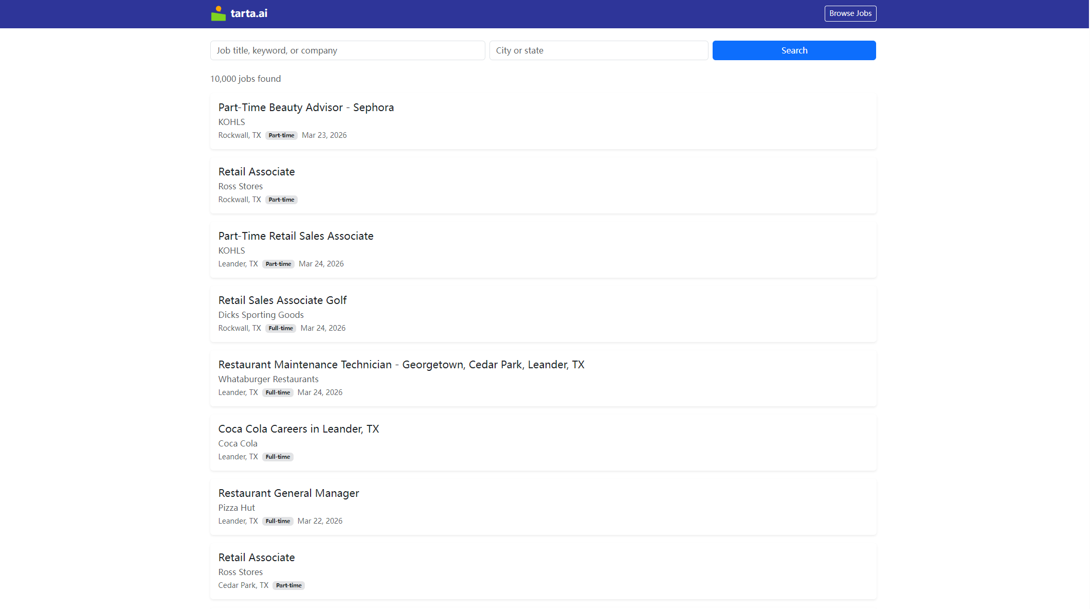 Tarta职位提供一览