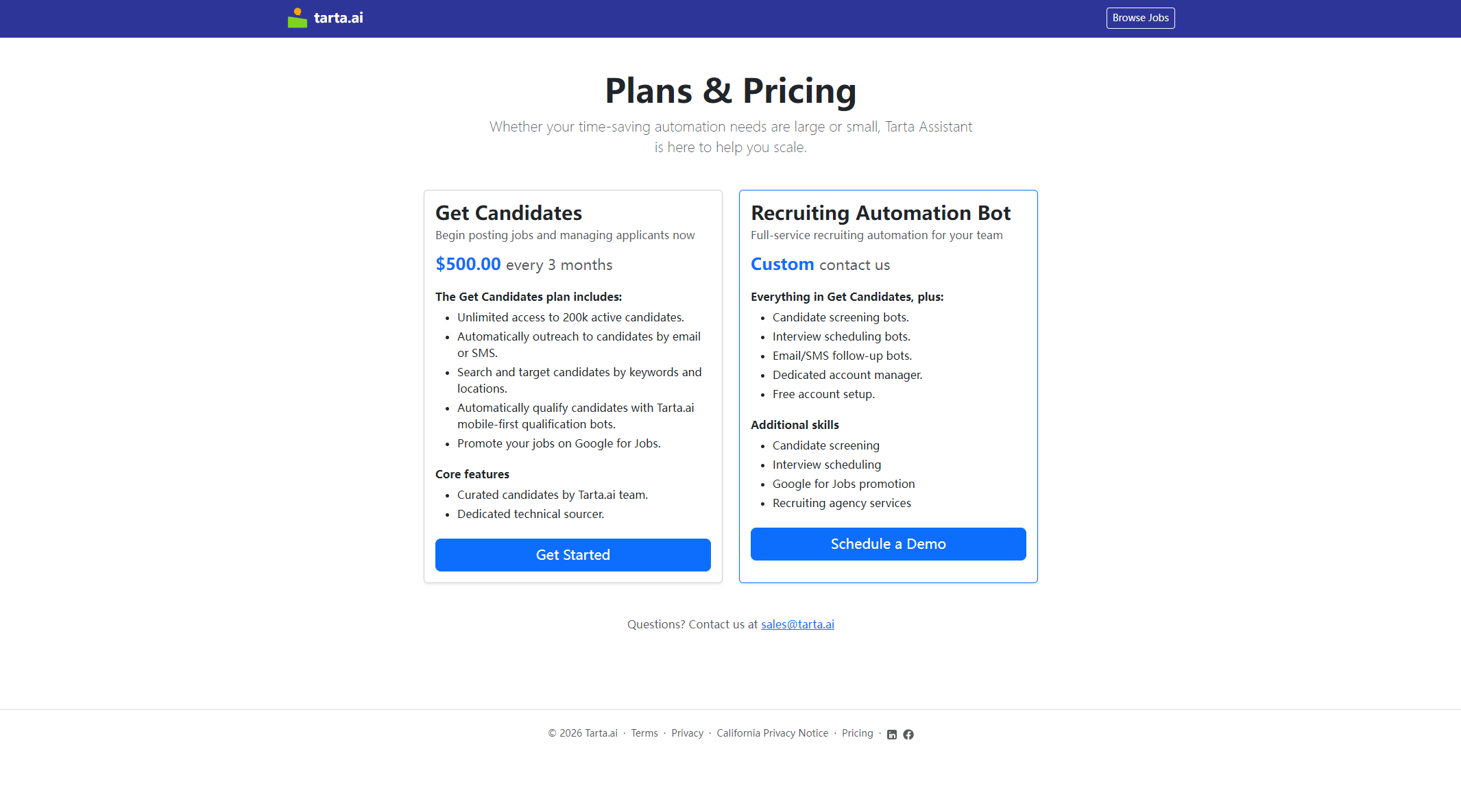 Tarta订阅计划页面
