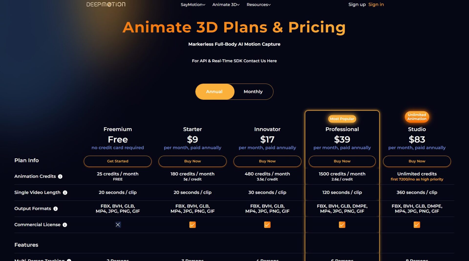 Deepmotion AI价格方案