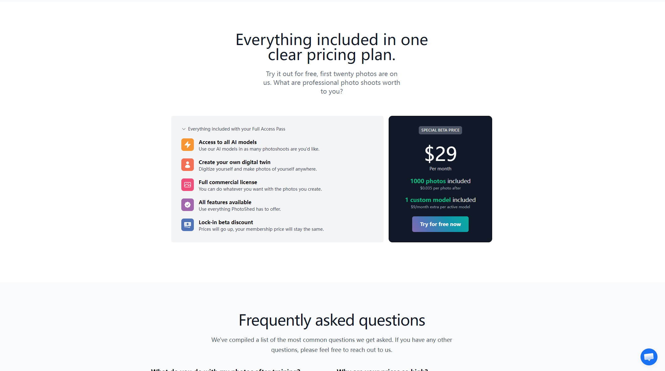 PhotoShed价格方案页