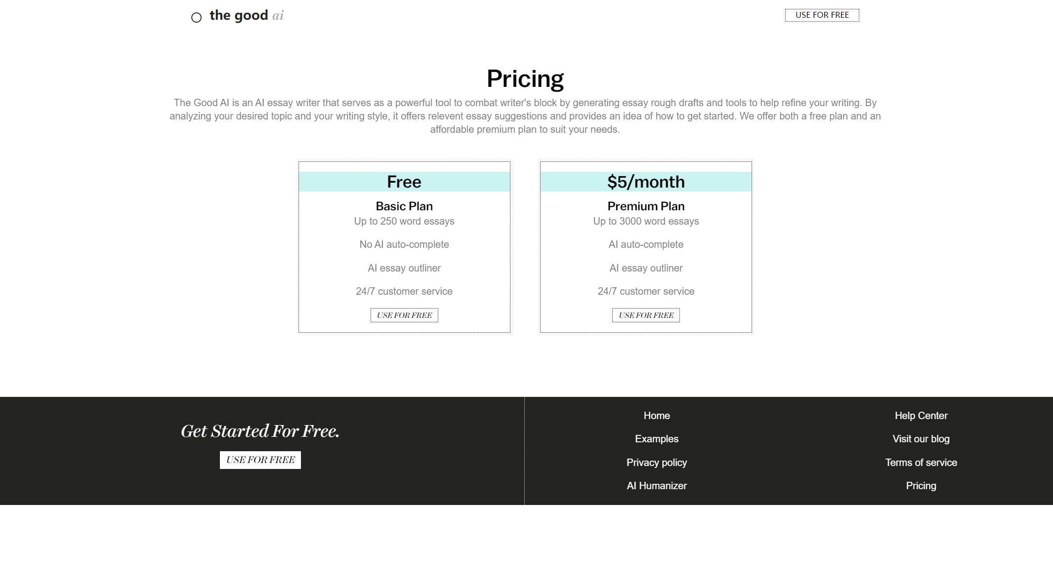 The Good AI价格方案页