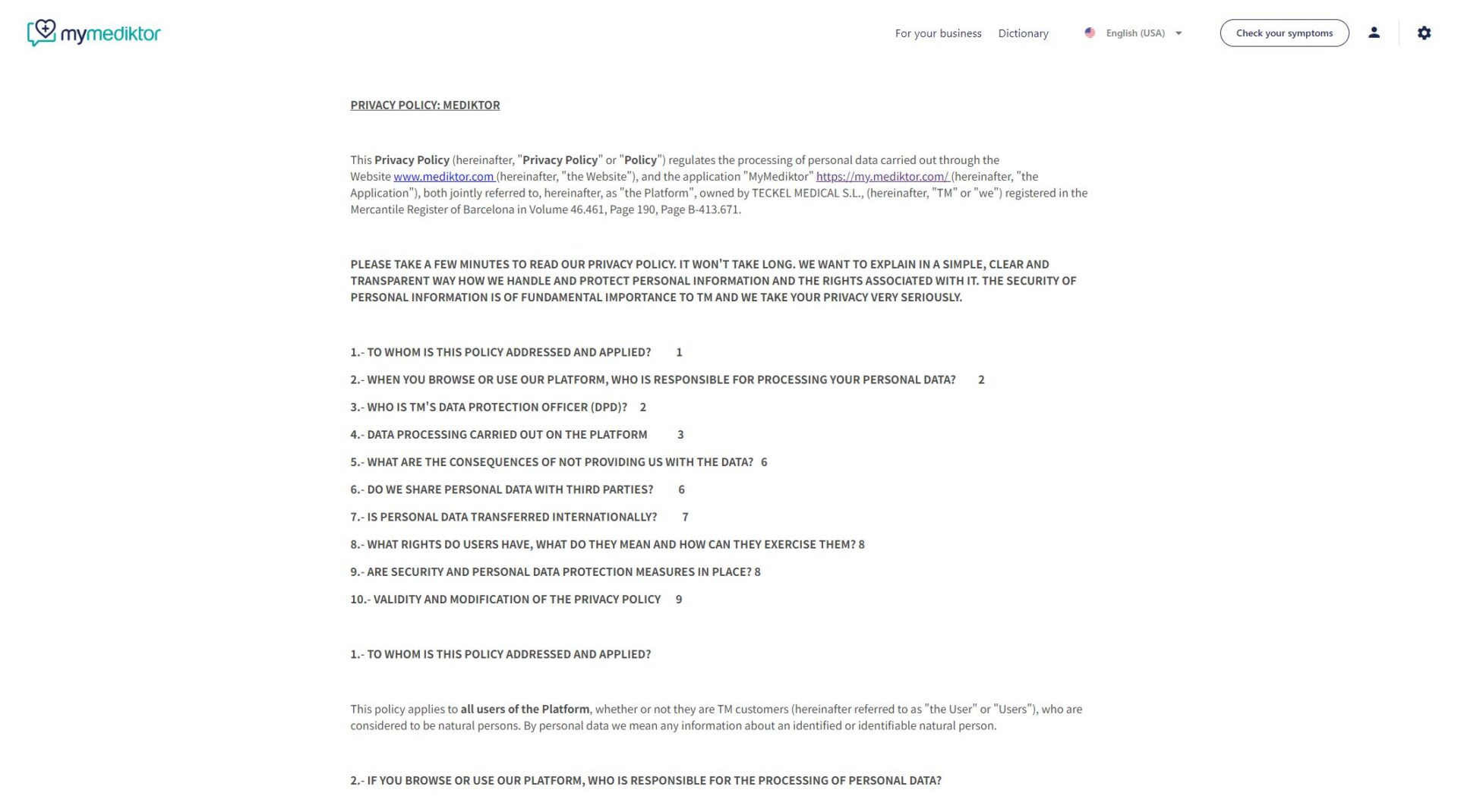 Mediktor隐私政策