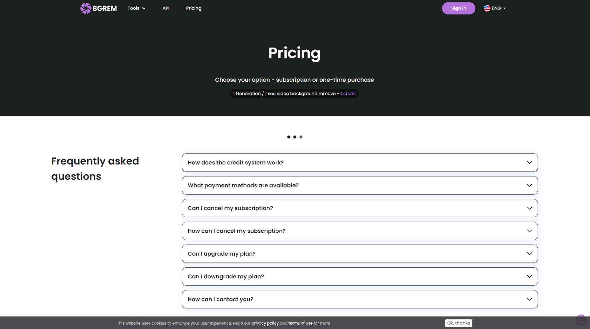 BgRem价格方案页