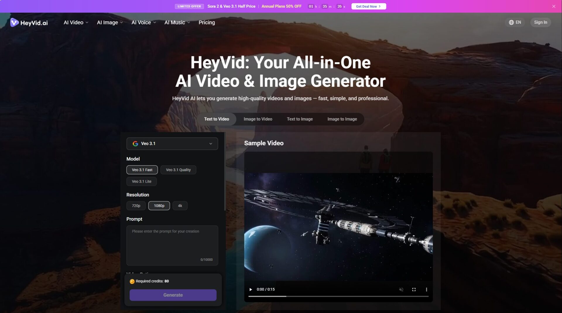 HeyVid AI官网首页