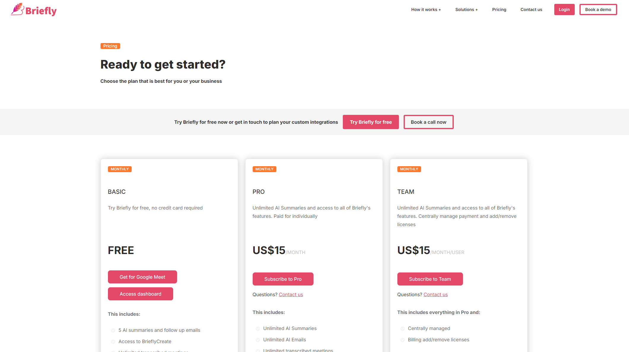 BrieflyAI价格方案页