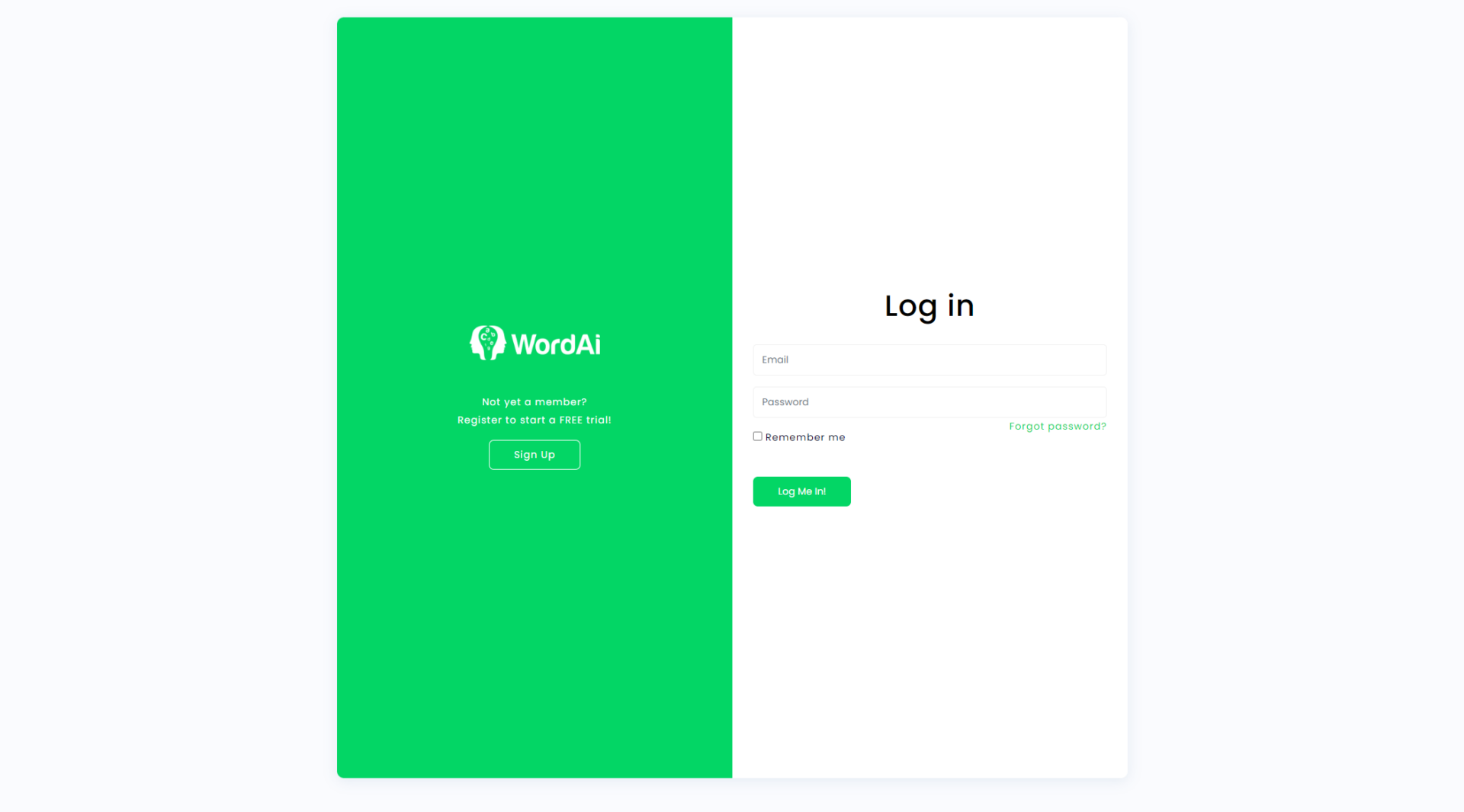 WordAi注册登录页