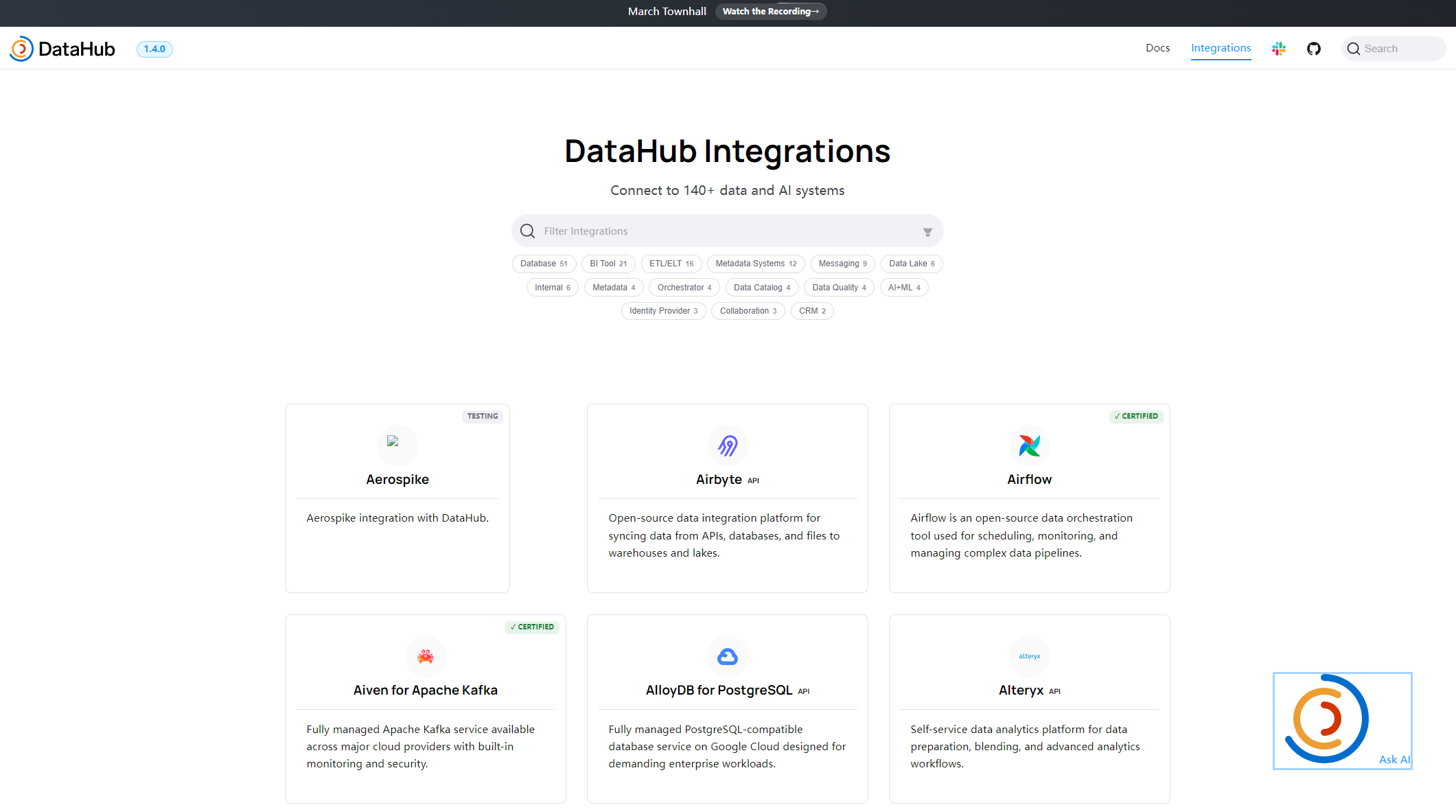 DataHub集成支持一览